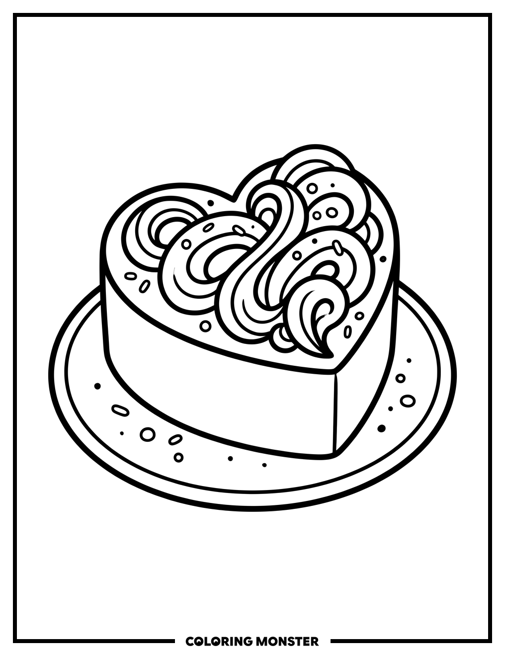 Heart-Shaped Cake With Sprinkles Coloring Page