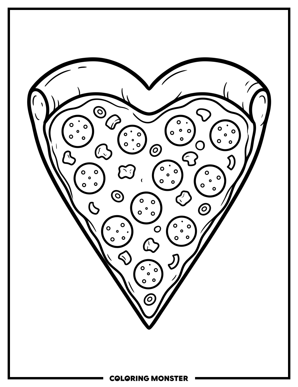 Heart-Shaped Pizza Slice Coloring Page