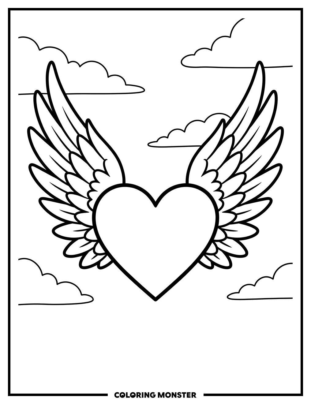Heart With Angel Wings Coloring Page