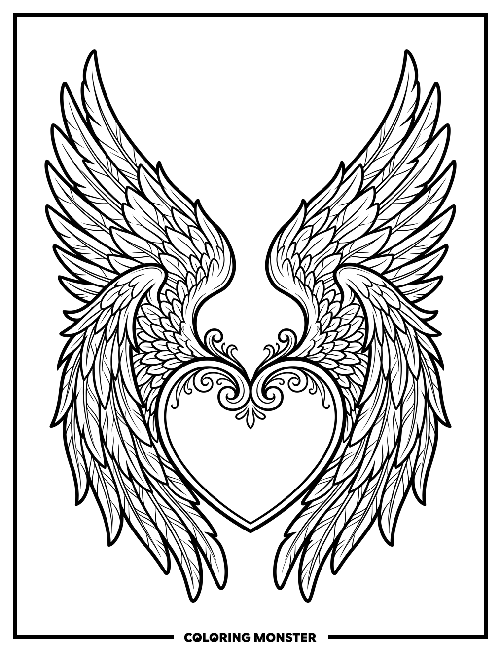 Heart With Angel Wings Coloring Page