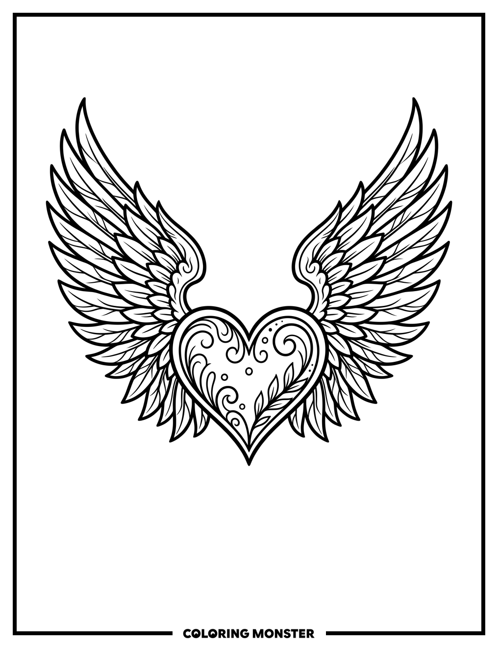 Heart With Angelic Wings Coloring Page