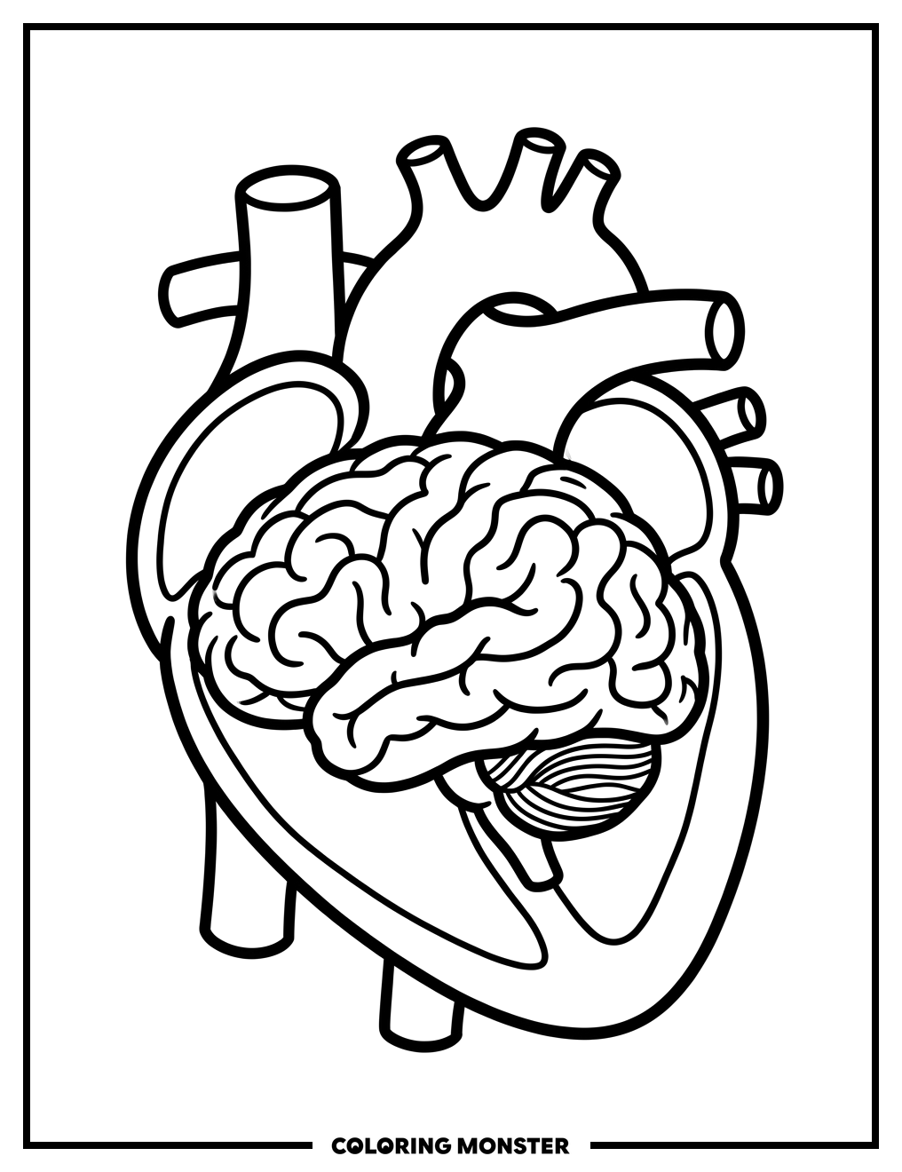 Heart With Brain Inside Coloring Page