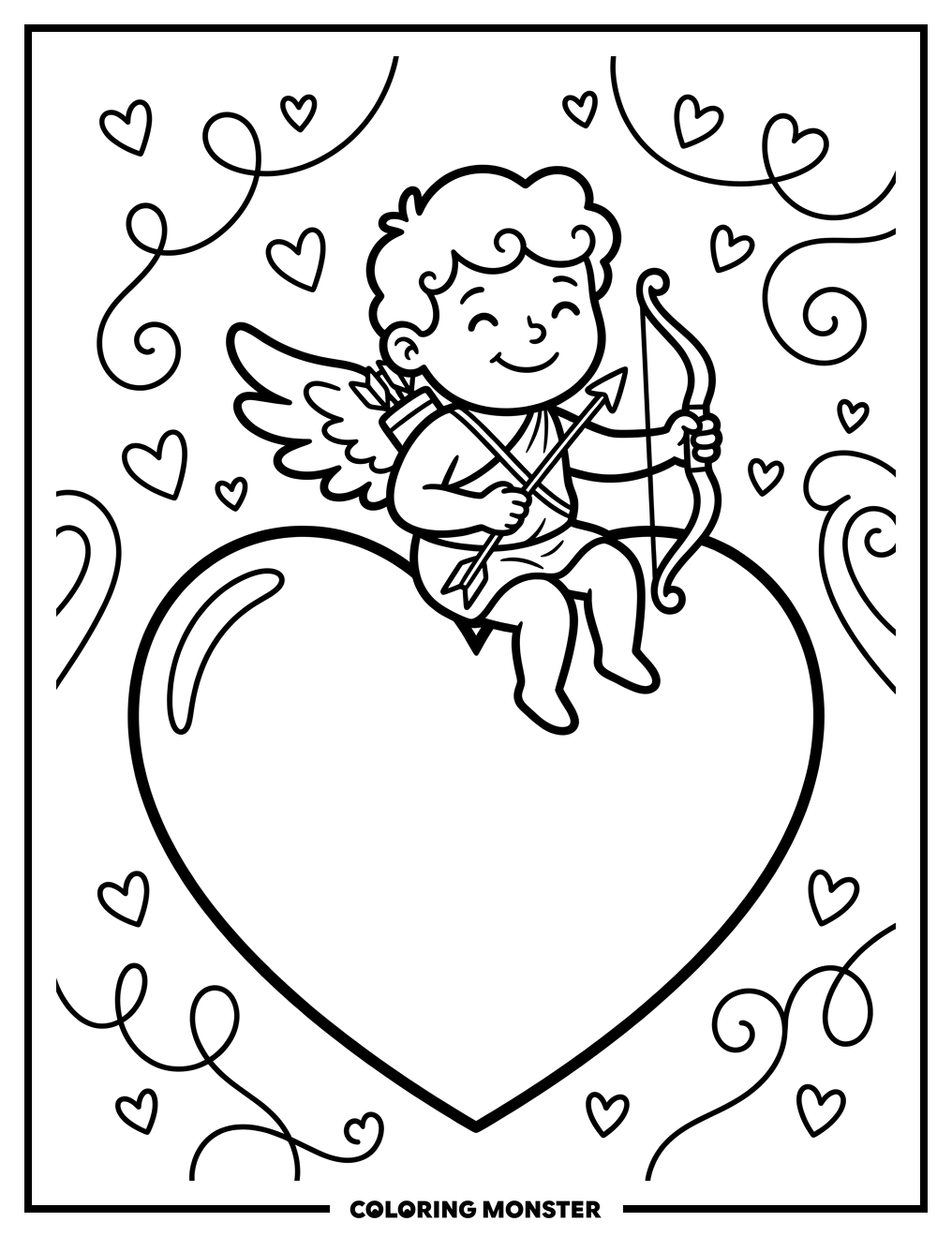 Heart with Cupid Coloring Page