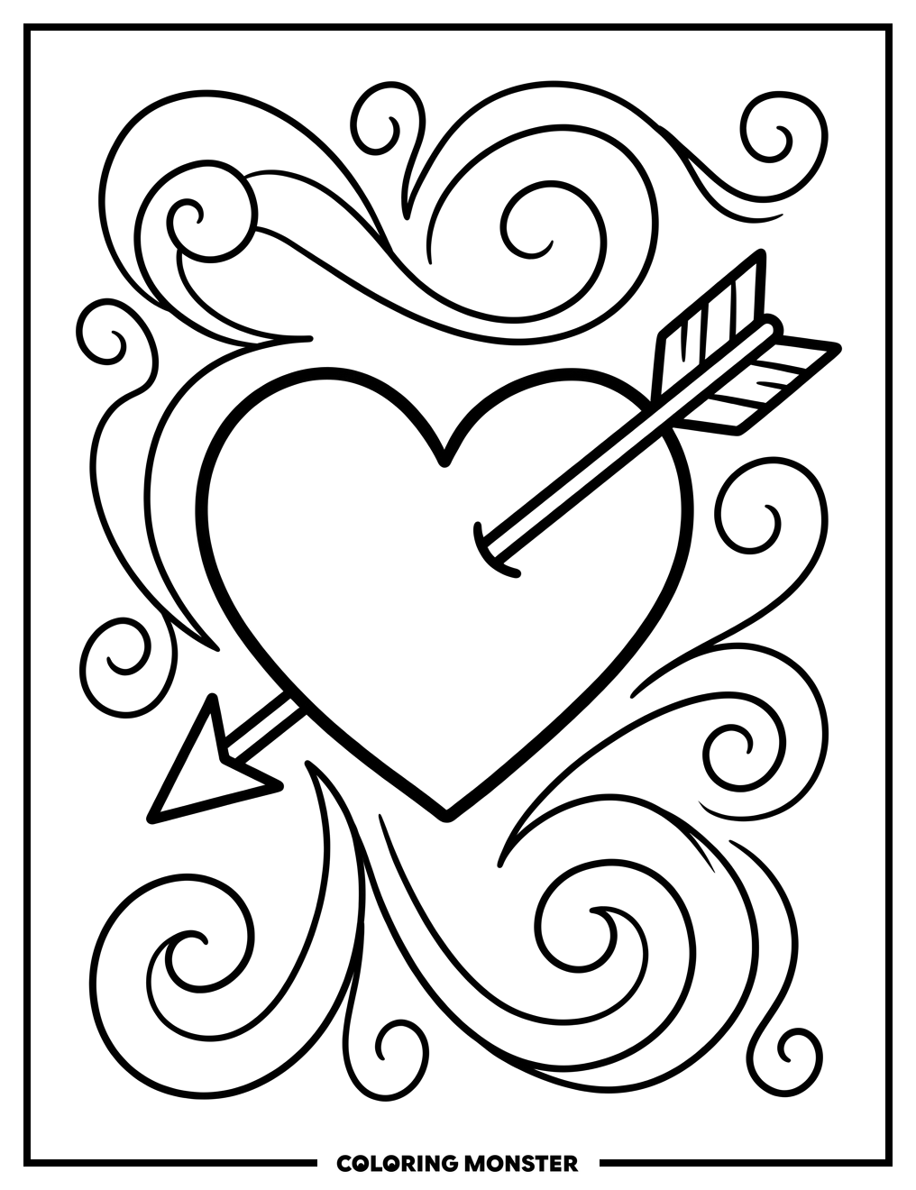 Heart With Cupid's Arrow Coloring Page