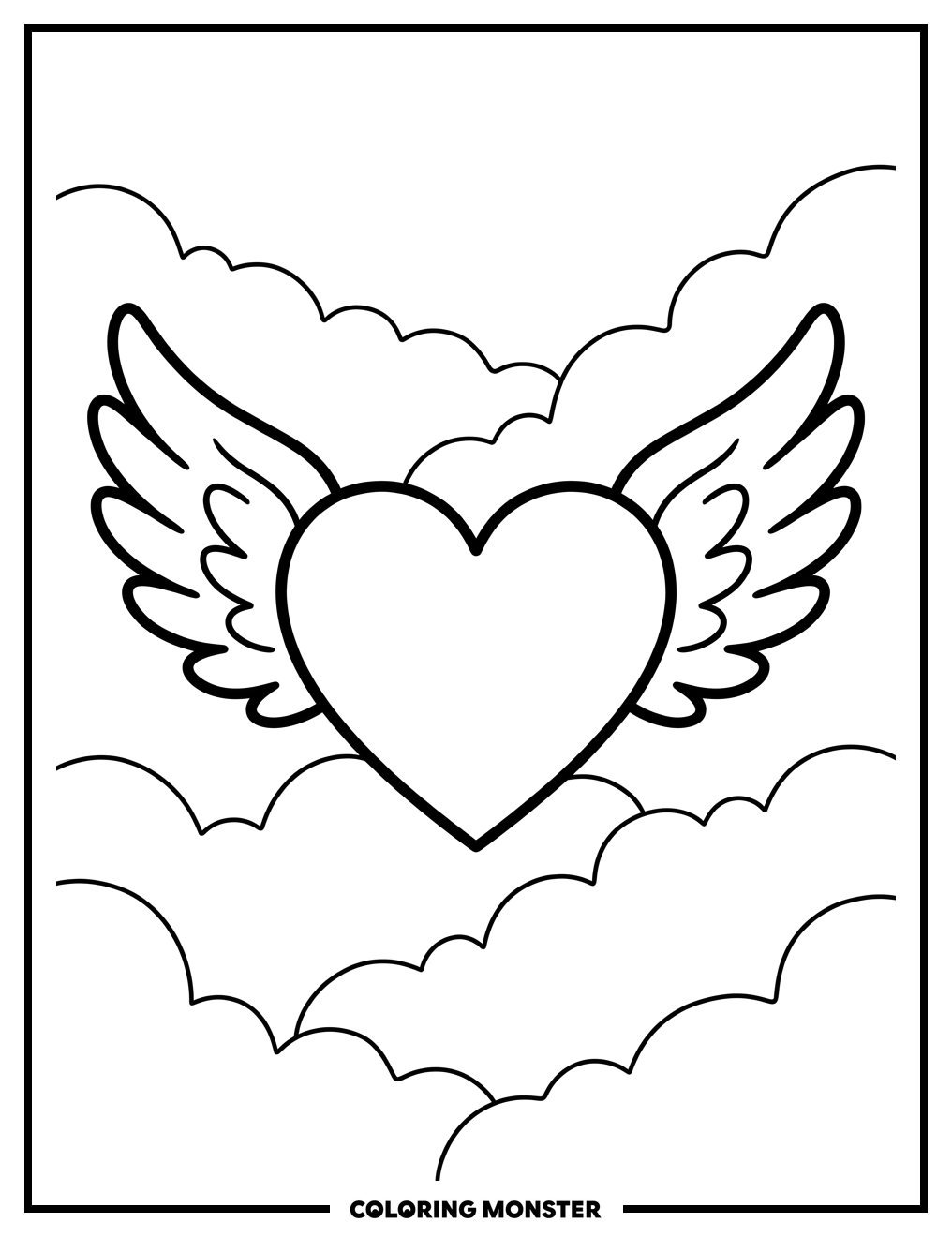 Heart With Cupid Wings Coloring Page