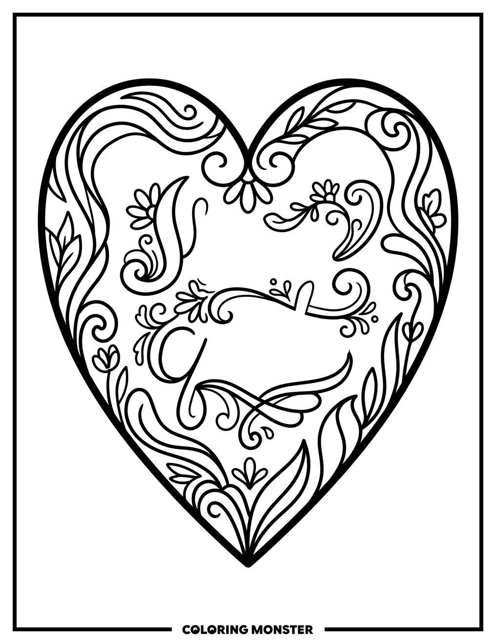 Heart with Elegant Quote Coloring Page