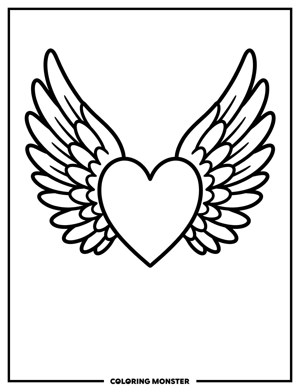 Heart With Feathered Wings Coloring Page