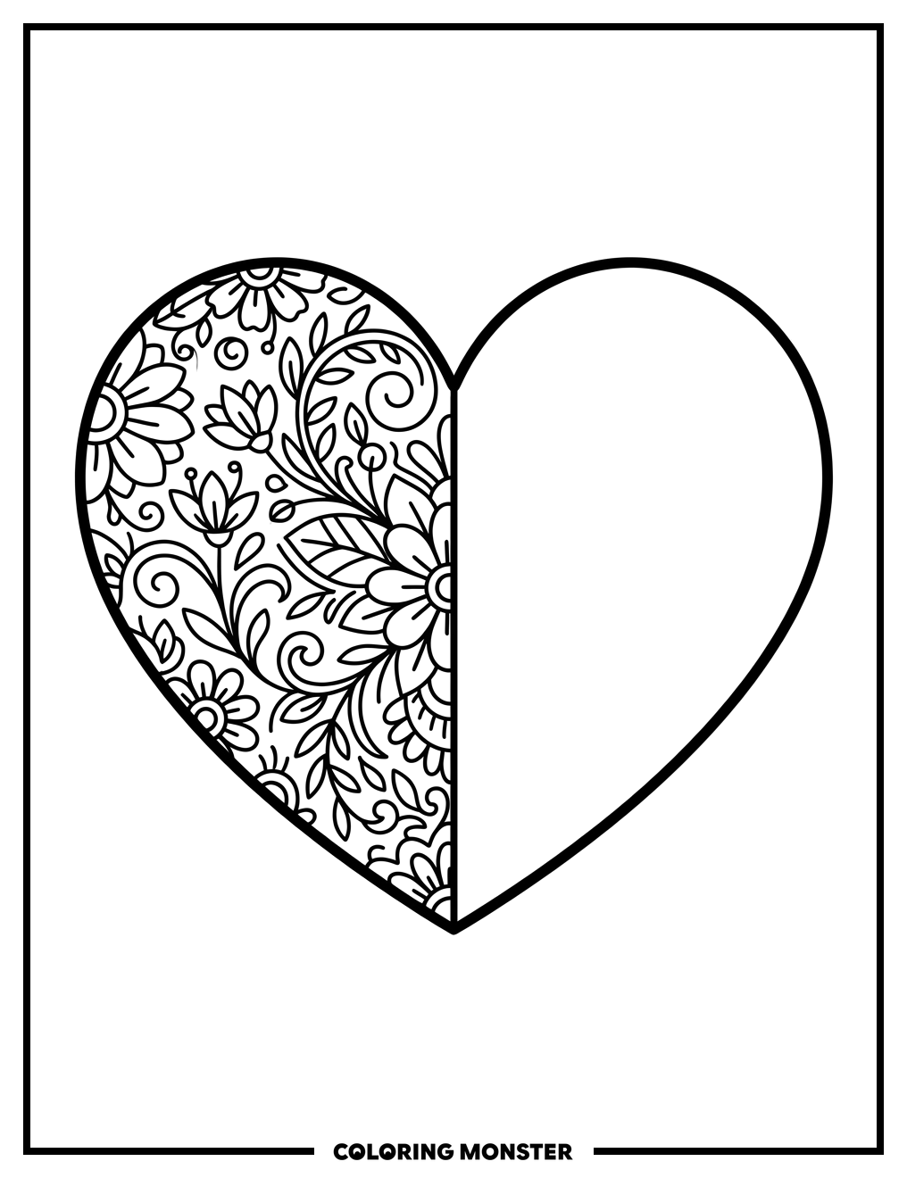 Heart With Floral Patterns Coloring Page