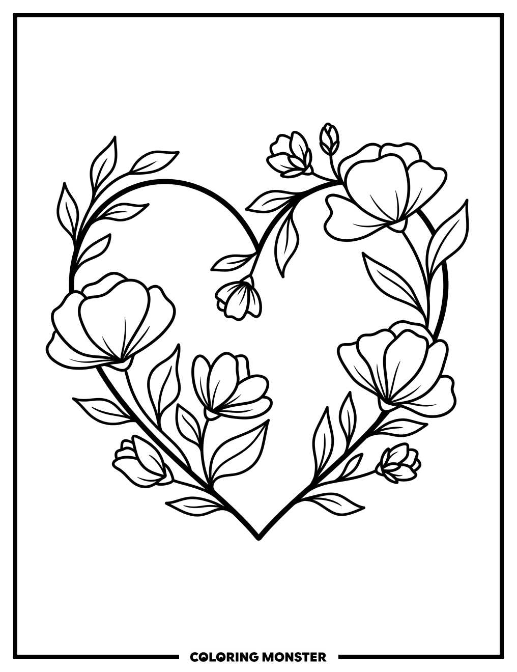 Heart With Flowers Coloring Page