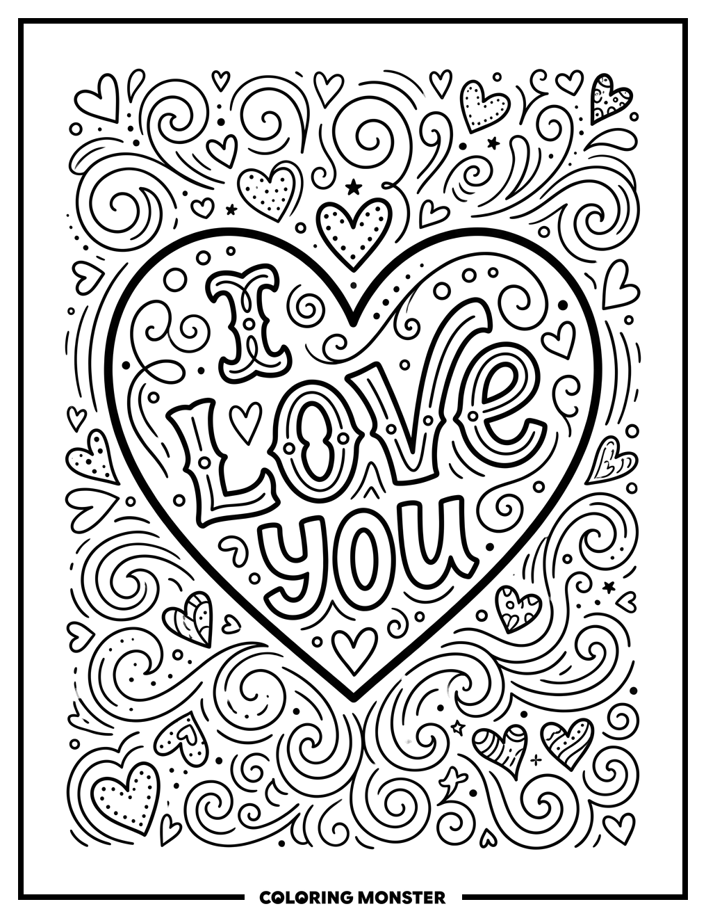 Heart With "I Love You" Coloring Page
