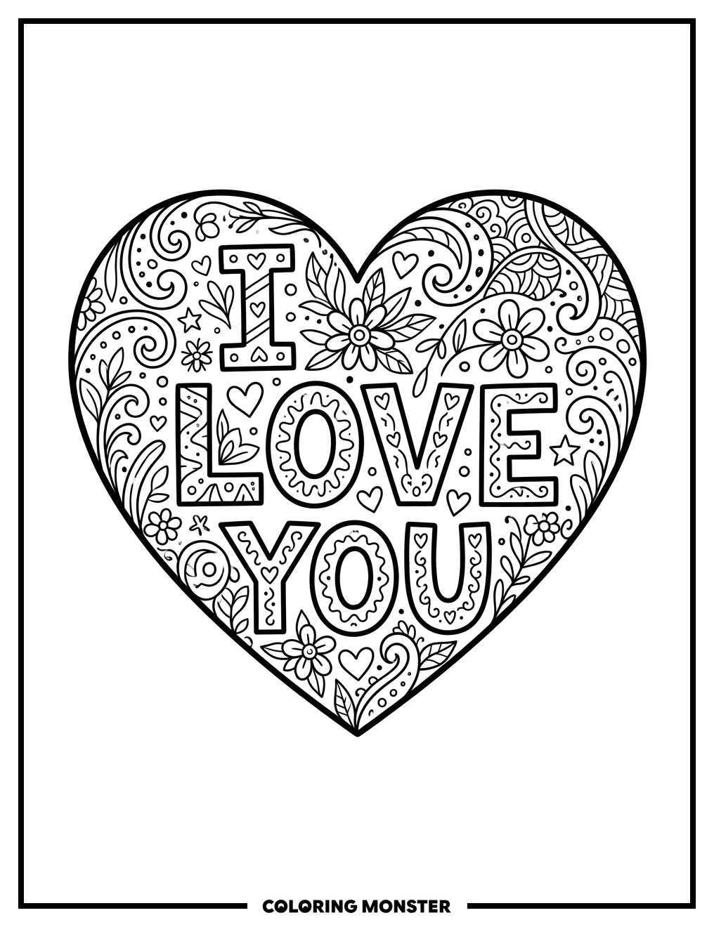 Heart With "I Love You" Message Coloring Page