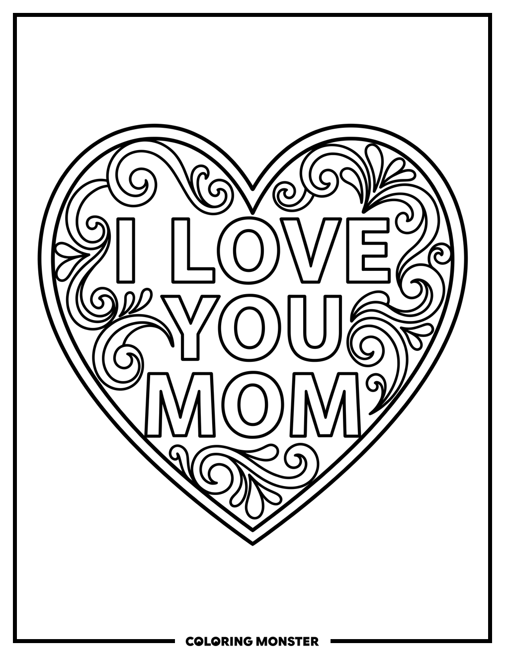 Heart With 'I Love You Mom' Coloring Page