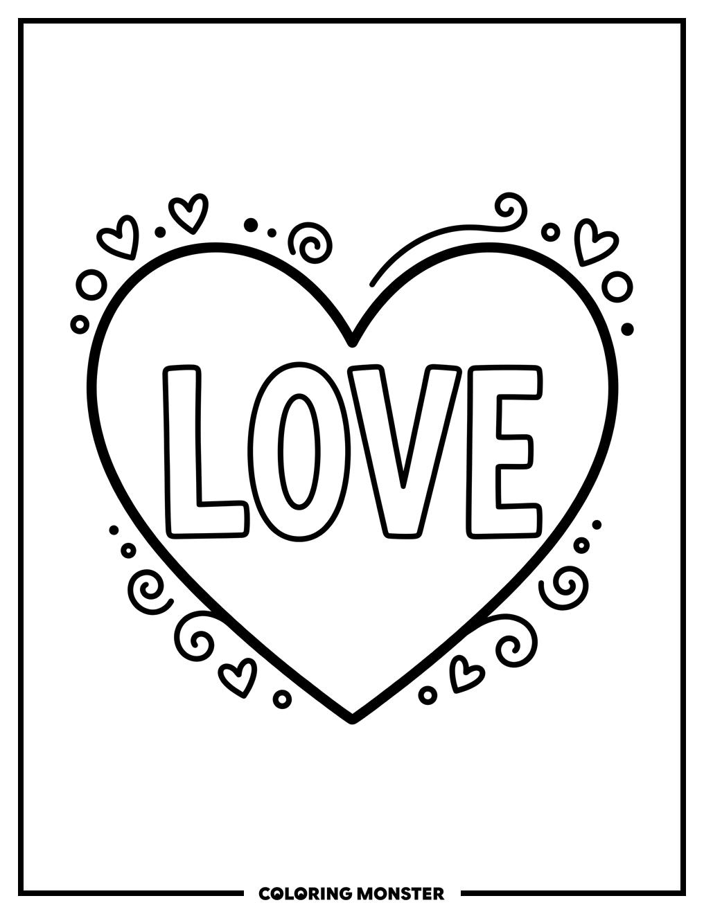 Heart With Love Word Coloring Page