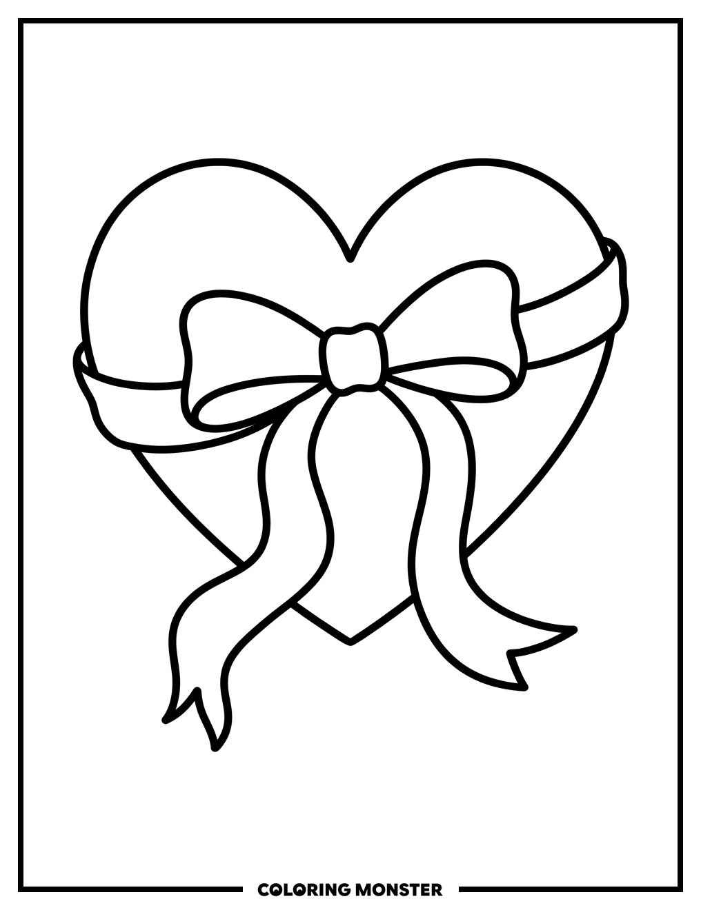 Heart With Ribbon and Bow Coloring Page