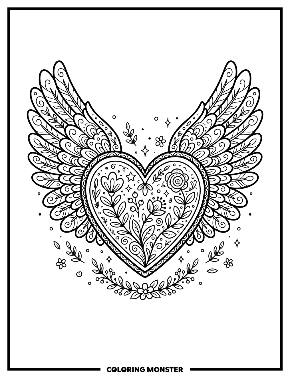 Heart With Wings Coloring Page