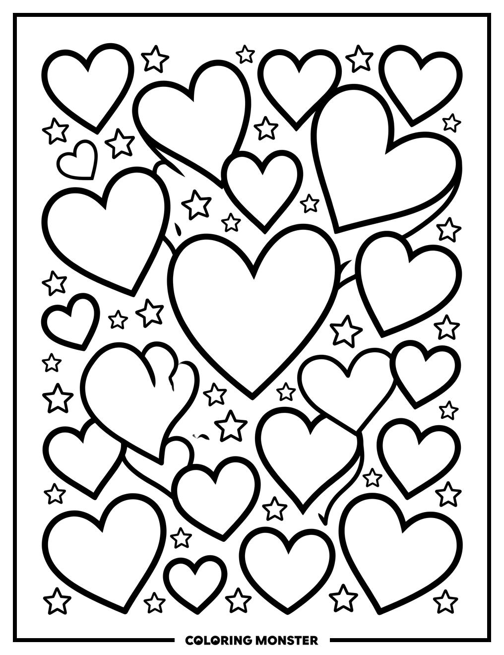 Hearts and Stars Pattern Coloring Page