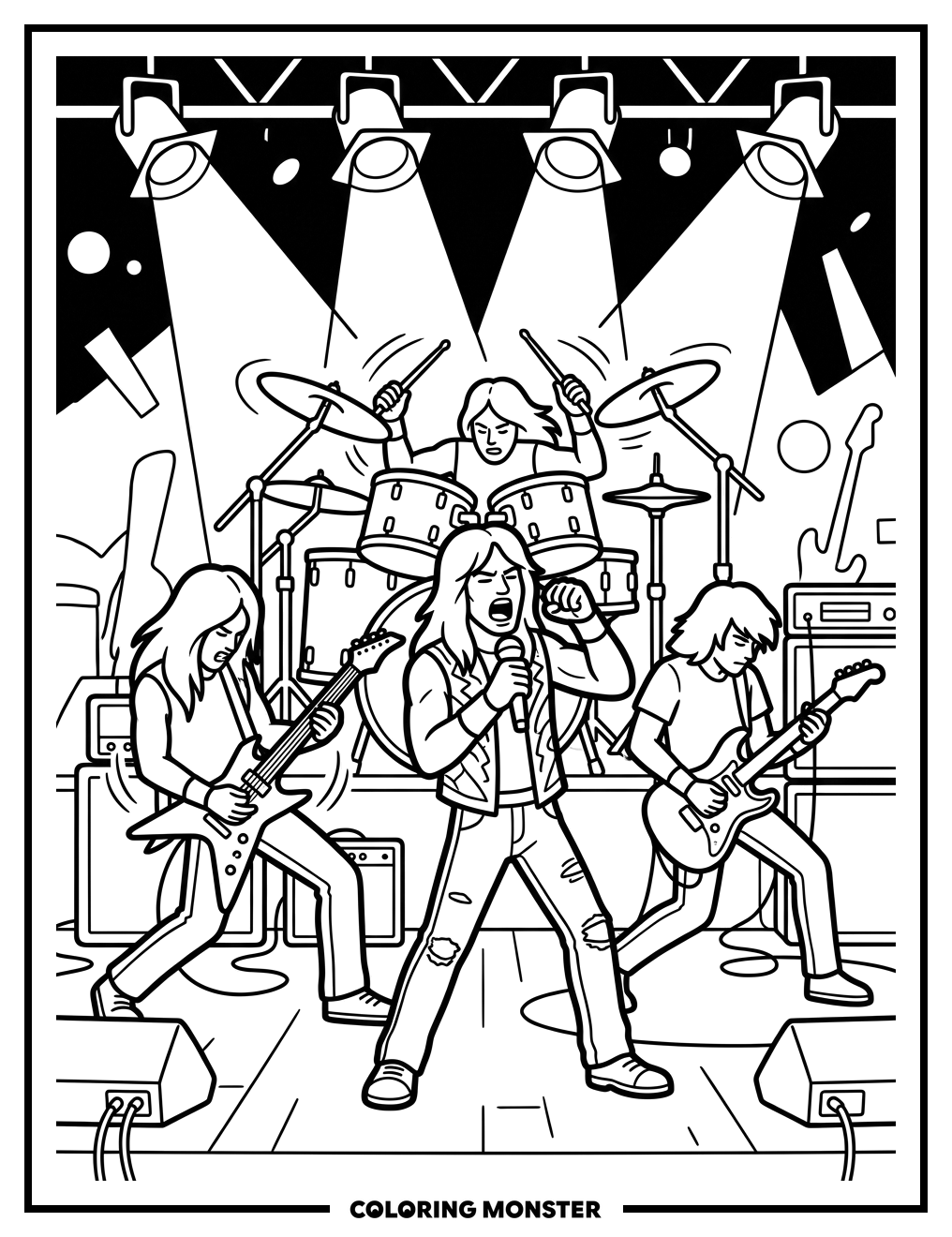 Heavy Metal Band Performance Coloring Page