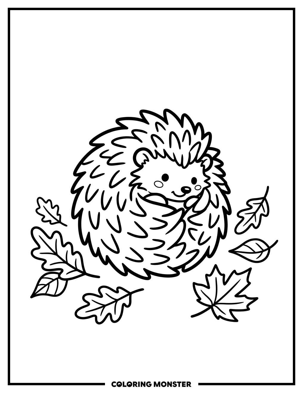 Hedgehog Asleep in Autumn Leaves Coloring Page
