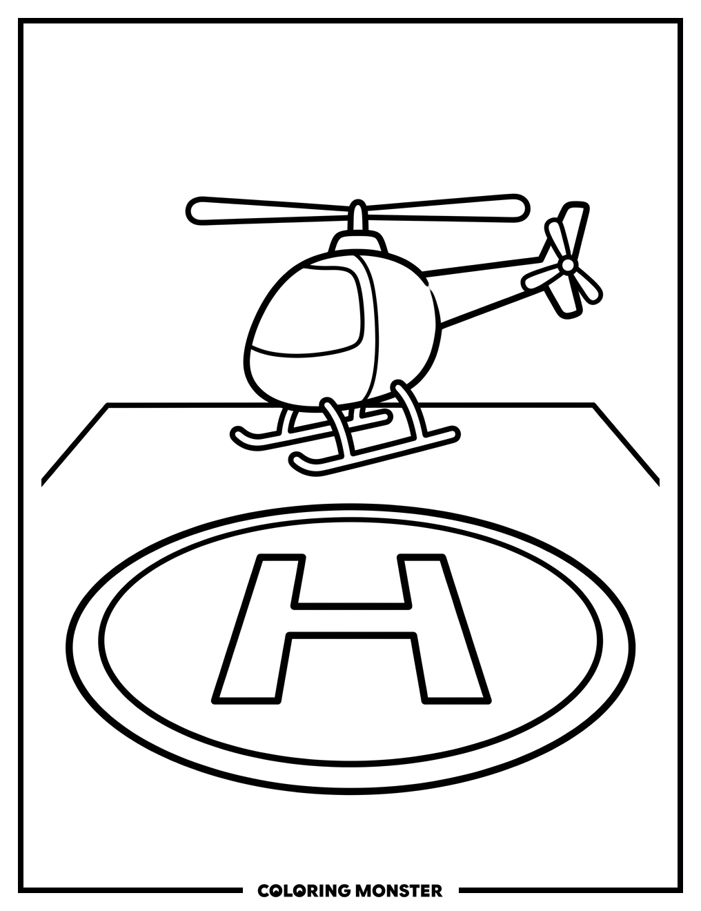 Helicopter Over Helipad Coloring Page