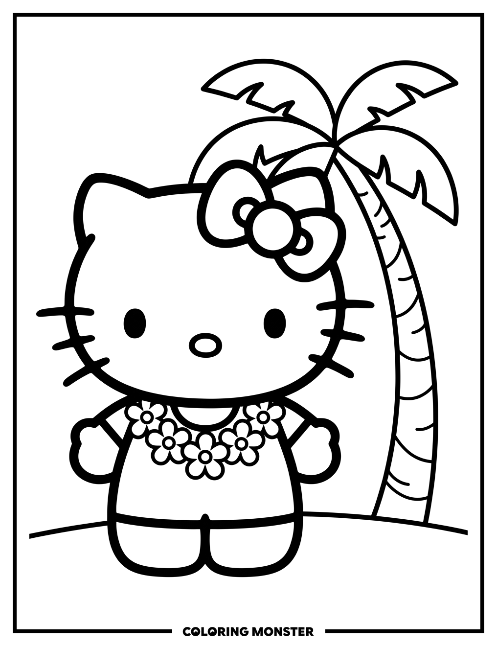Hello Kitty in Hawaii Coloring Page