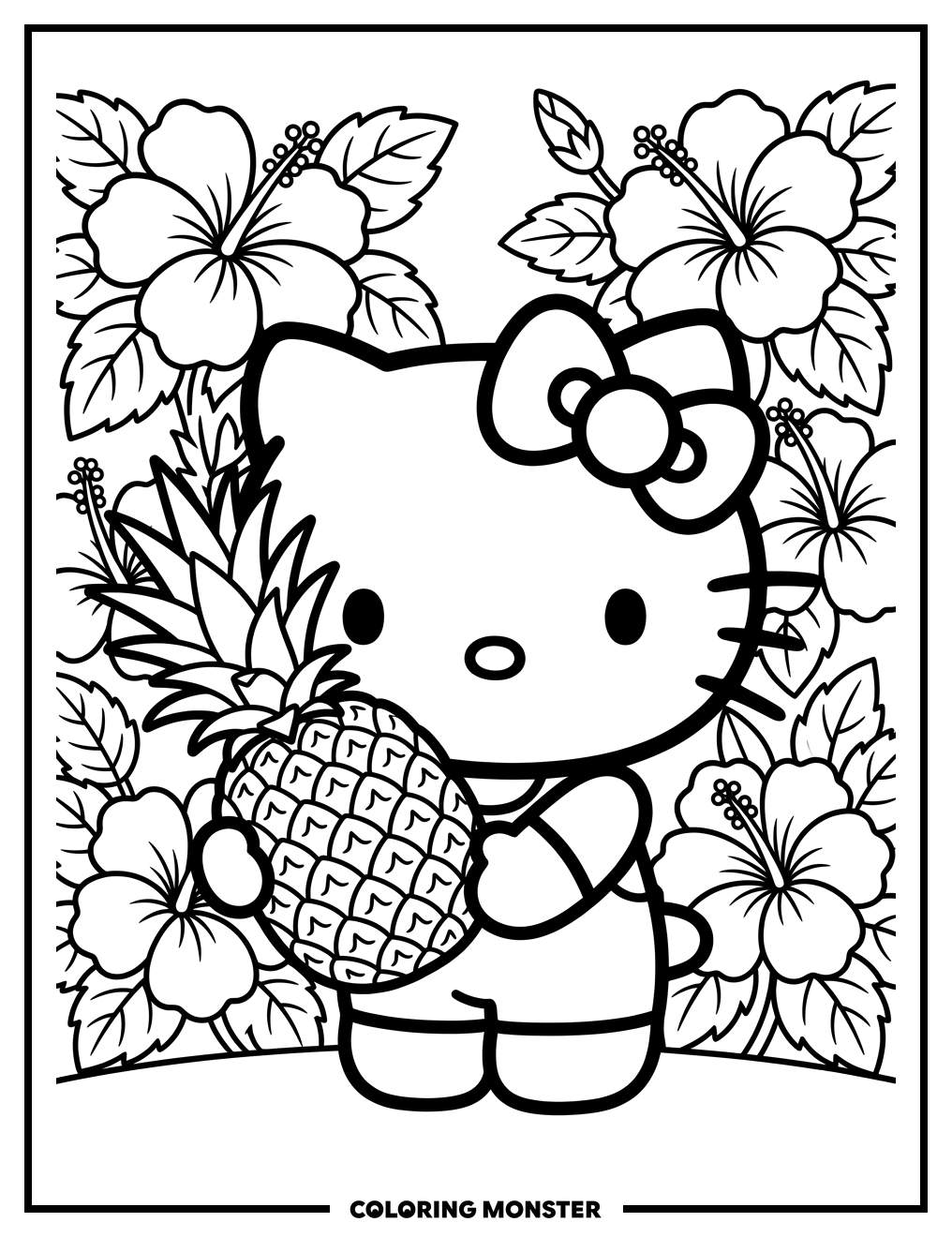 Hello Kitty With Pineapple Coloring Page