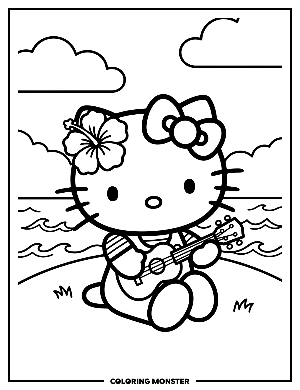 Hello Kitty With Ukulele Coloring Page