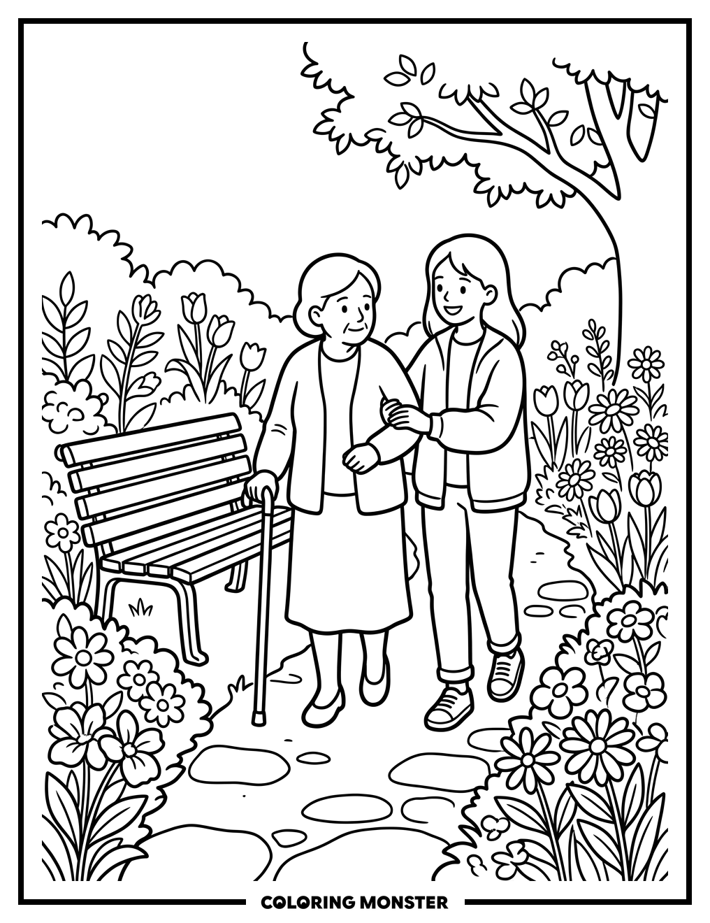 Helping Hand in the Park Coloring Page