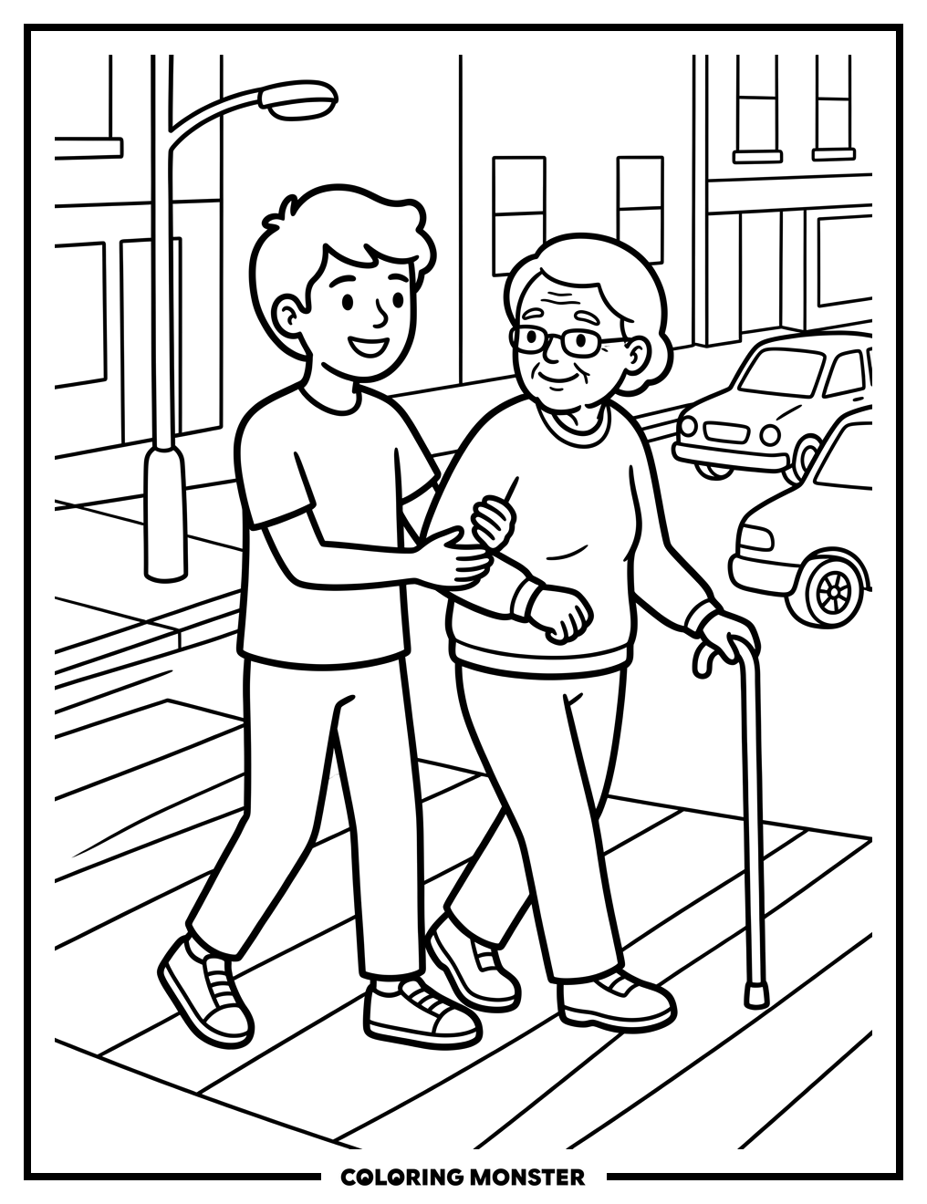 Helping Hand on a Sunny Day Coloring Page