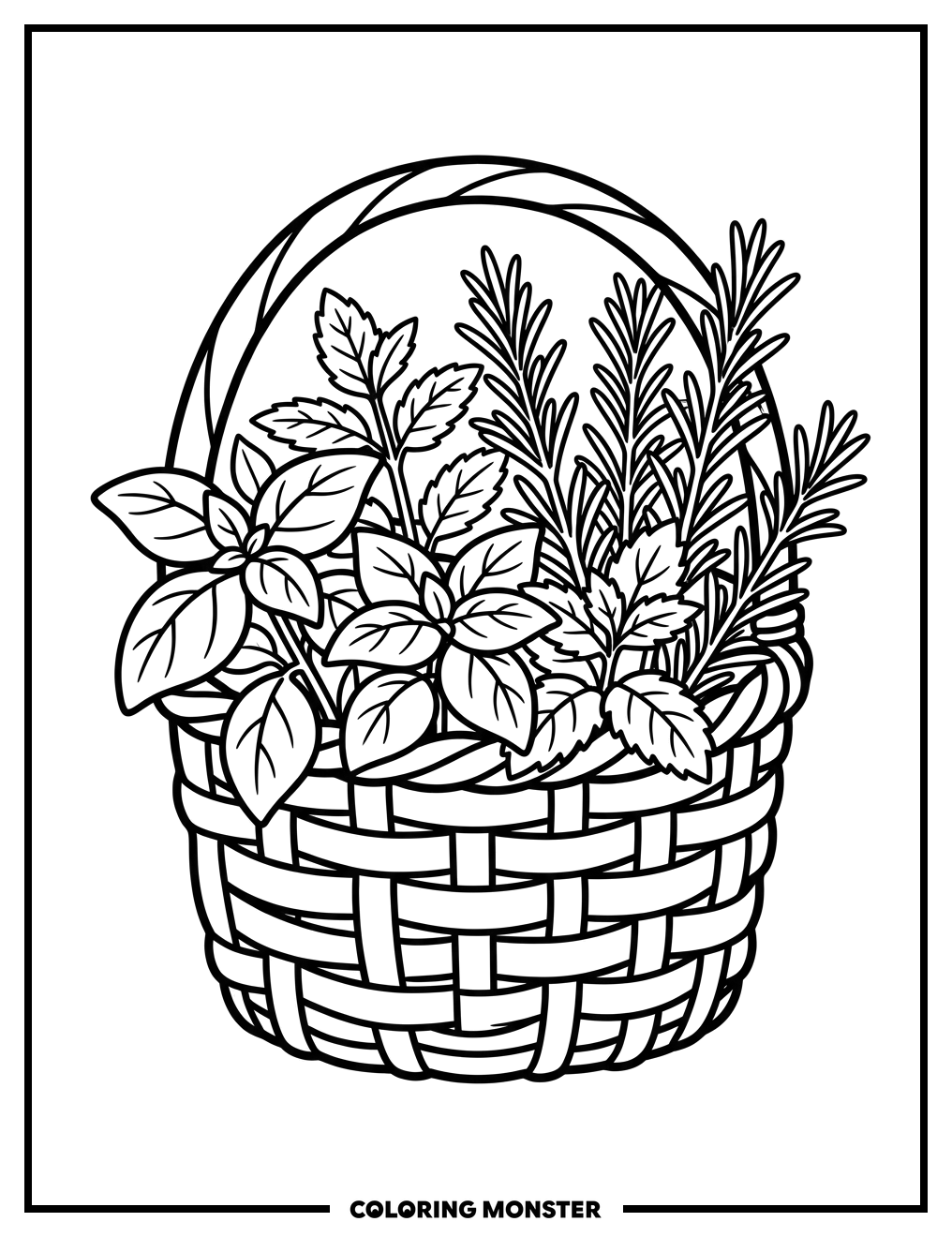 Herbs In A Basket Coloring Page