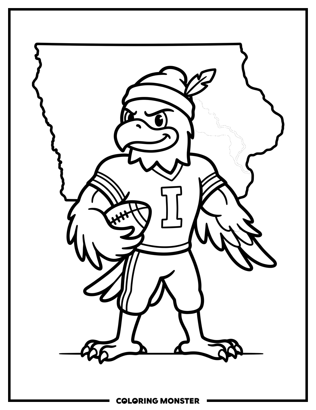 Herky the Hawkeye with Football Coloring Page