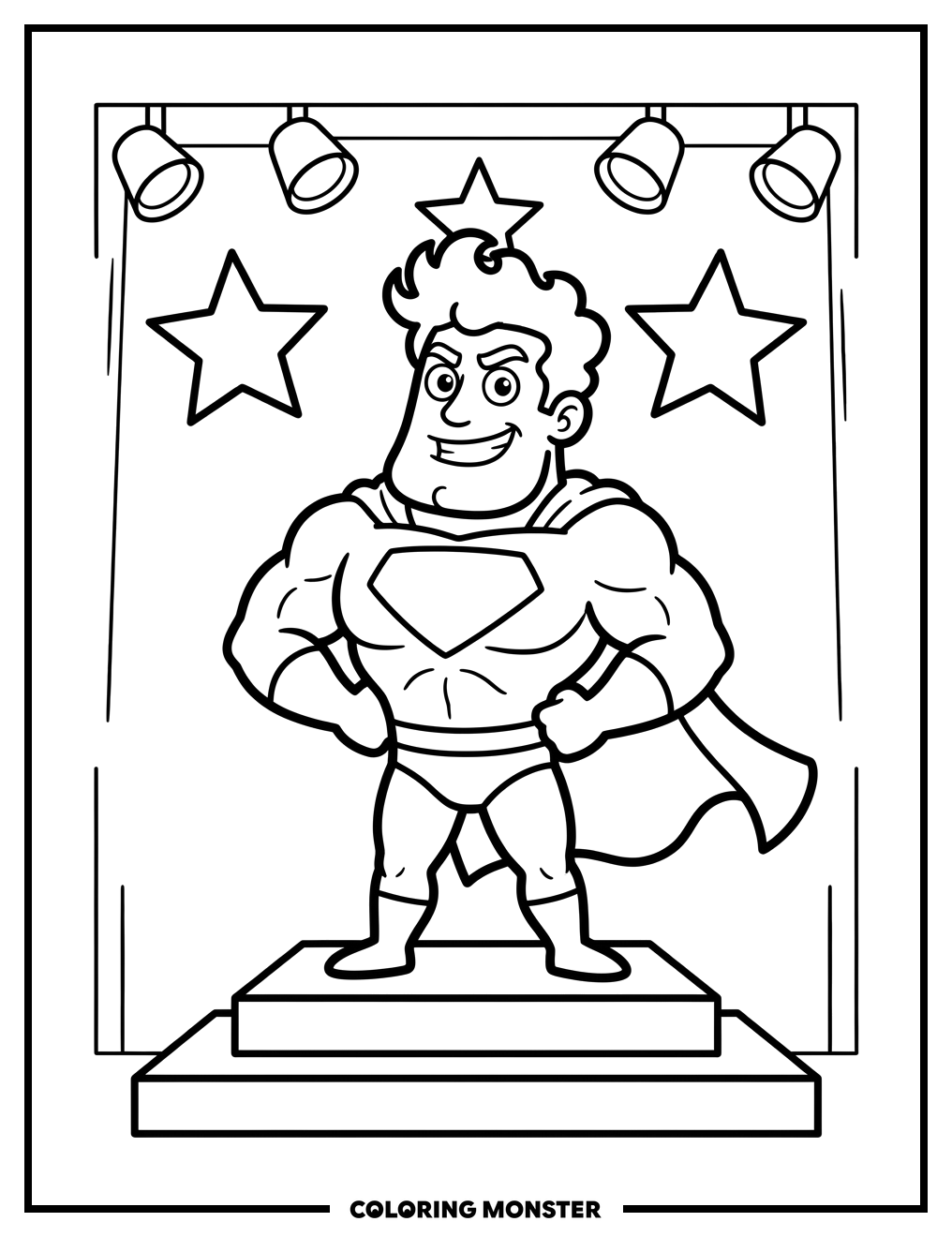 Heroic Character on Stage Coloring Page