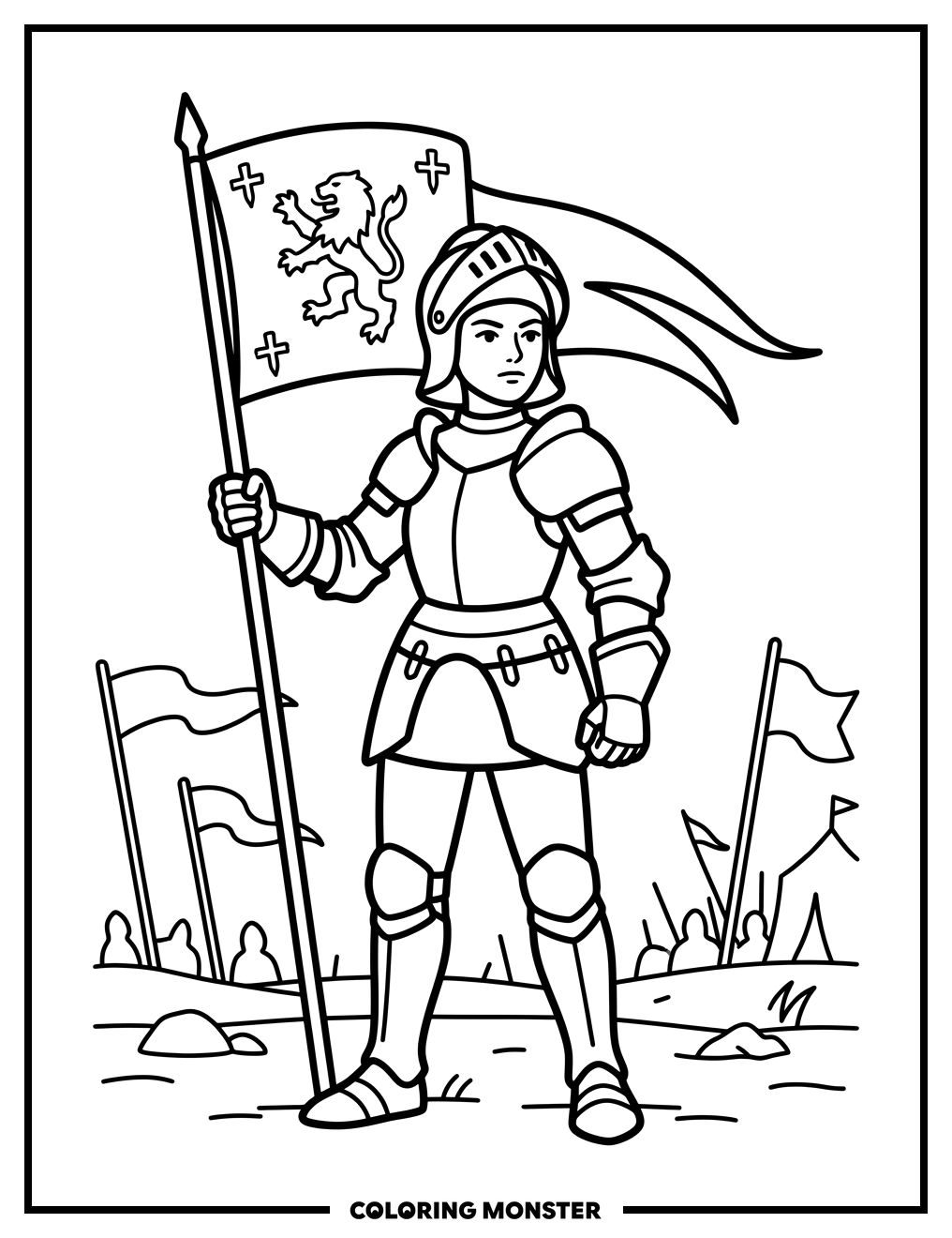 Heroic Knight With Banner Coloring Page