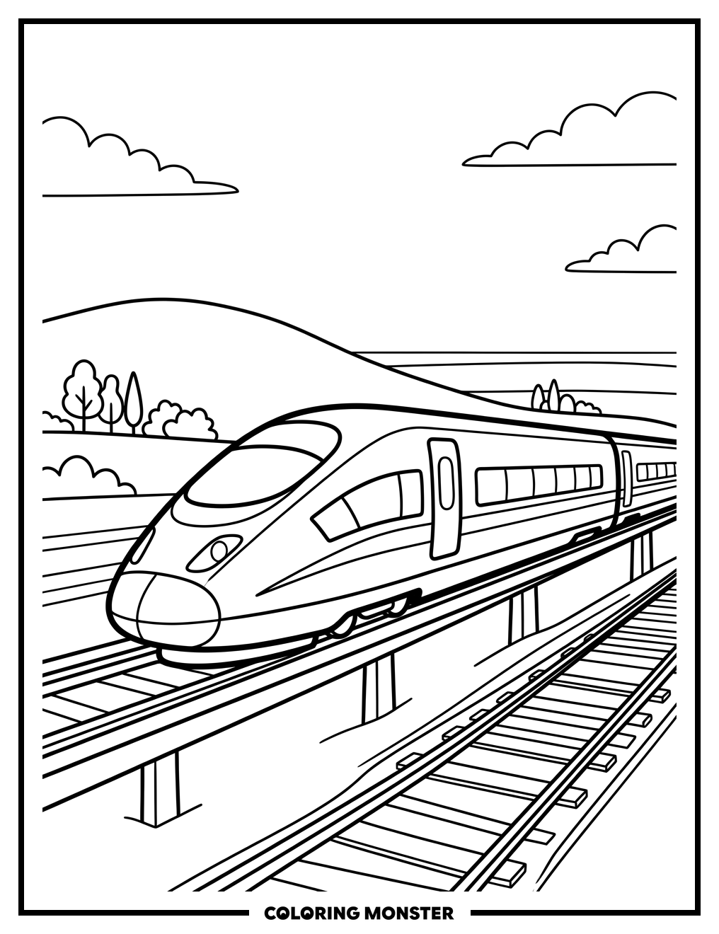 High-Speed Train Coloring Page