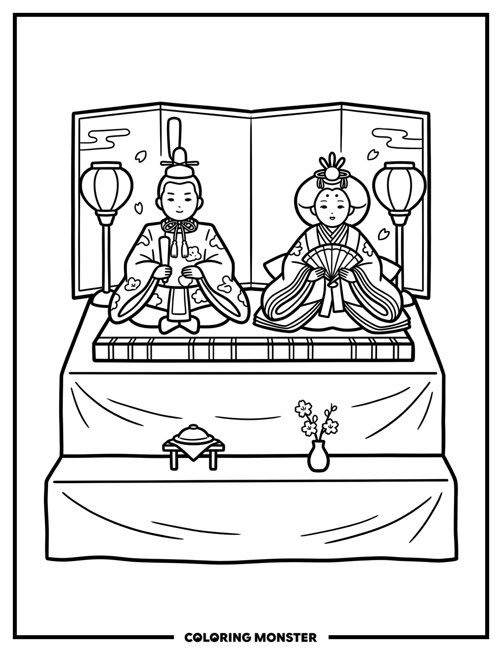 Hina Doll Couple On Display Coloring Page