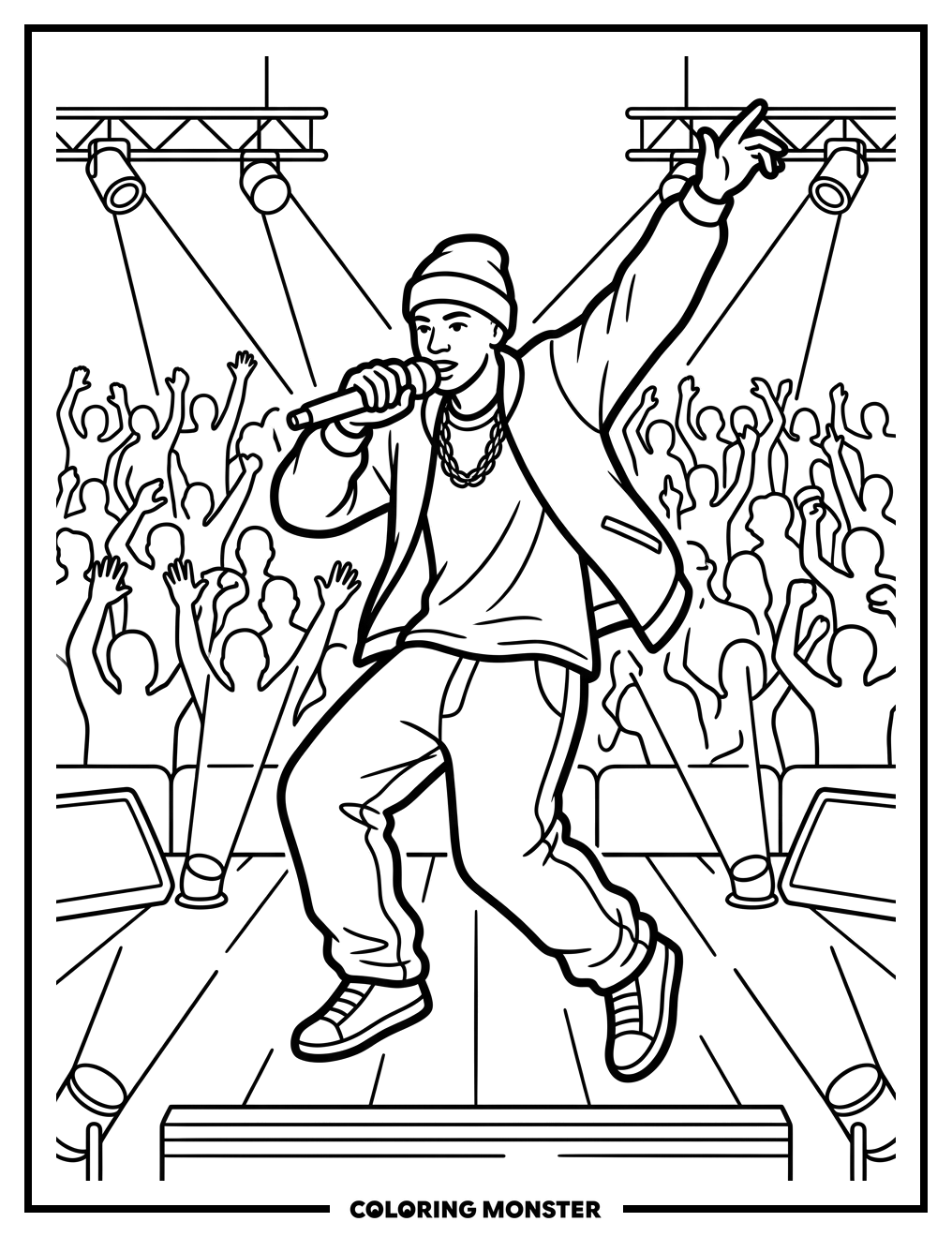 Hip Hop Artist on Stage Coloring Page