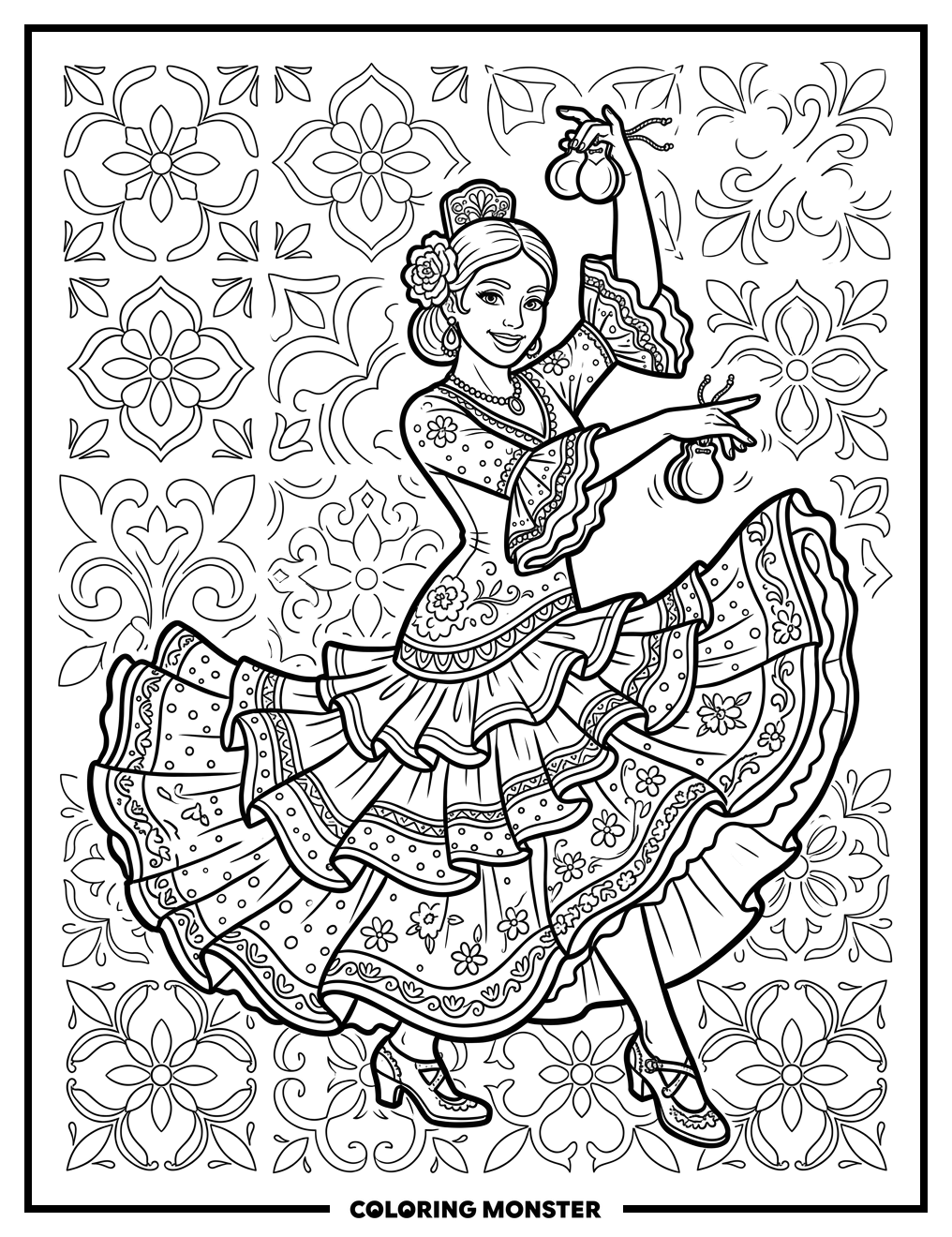Hispanic Dancer with Castanets Coloring Page