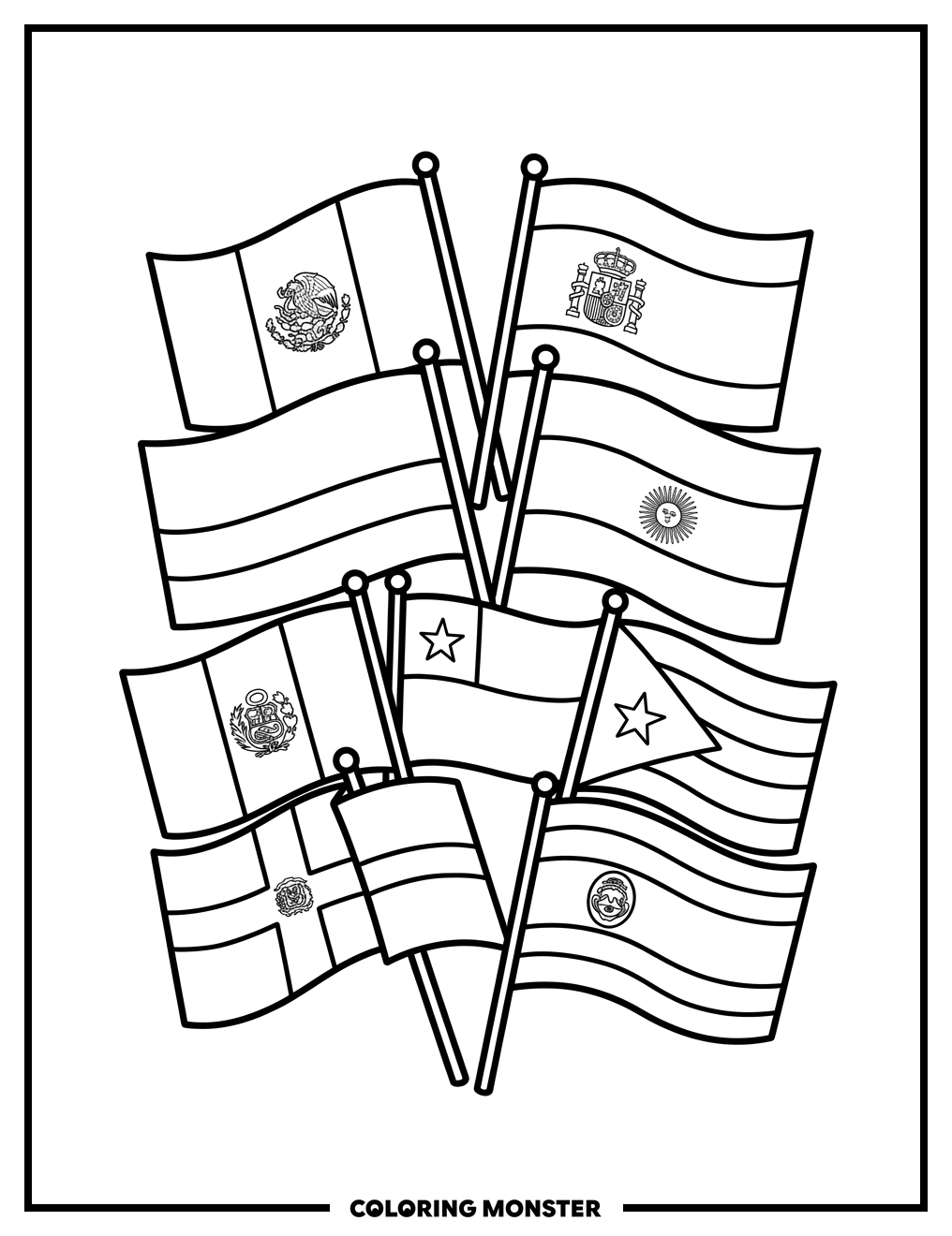 Hispanic Heritage Flags Coloring Page