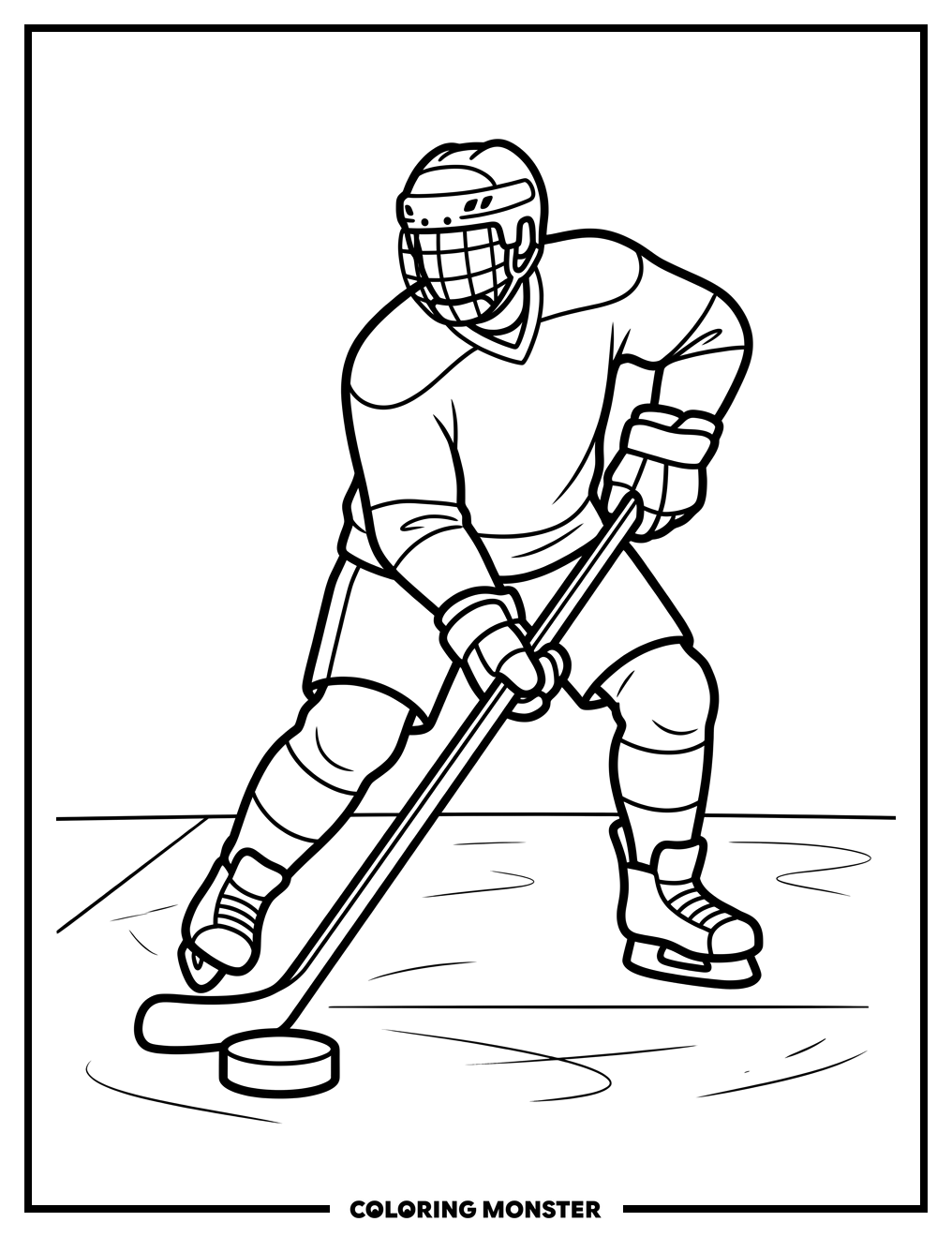 Hockey Player Ready to Score Coloring Page