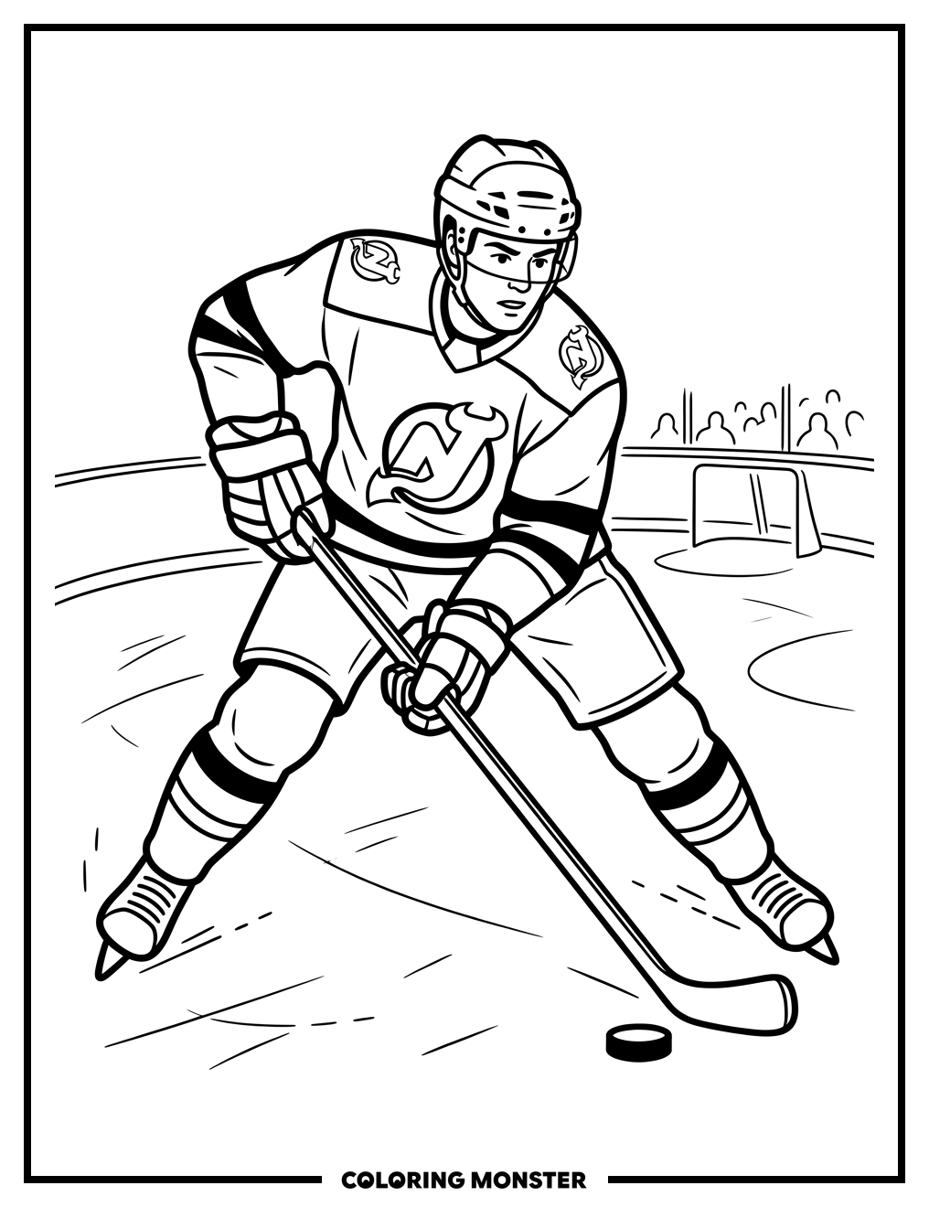 Hockey Player Skating On Ice Coloring Page