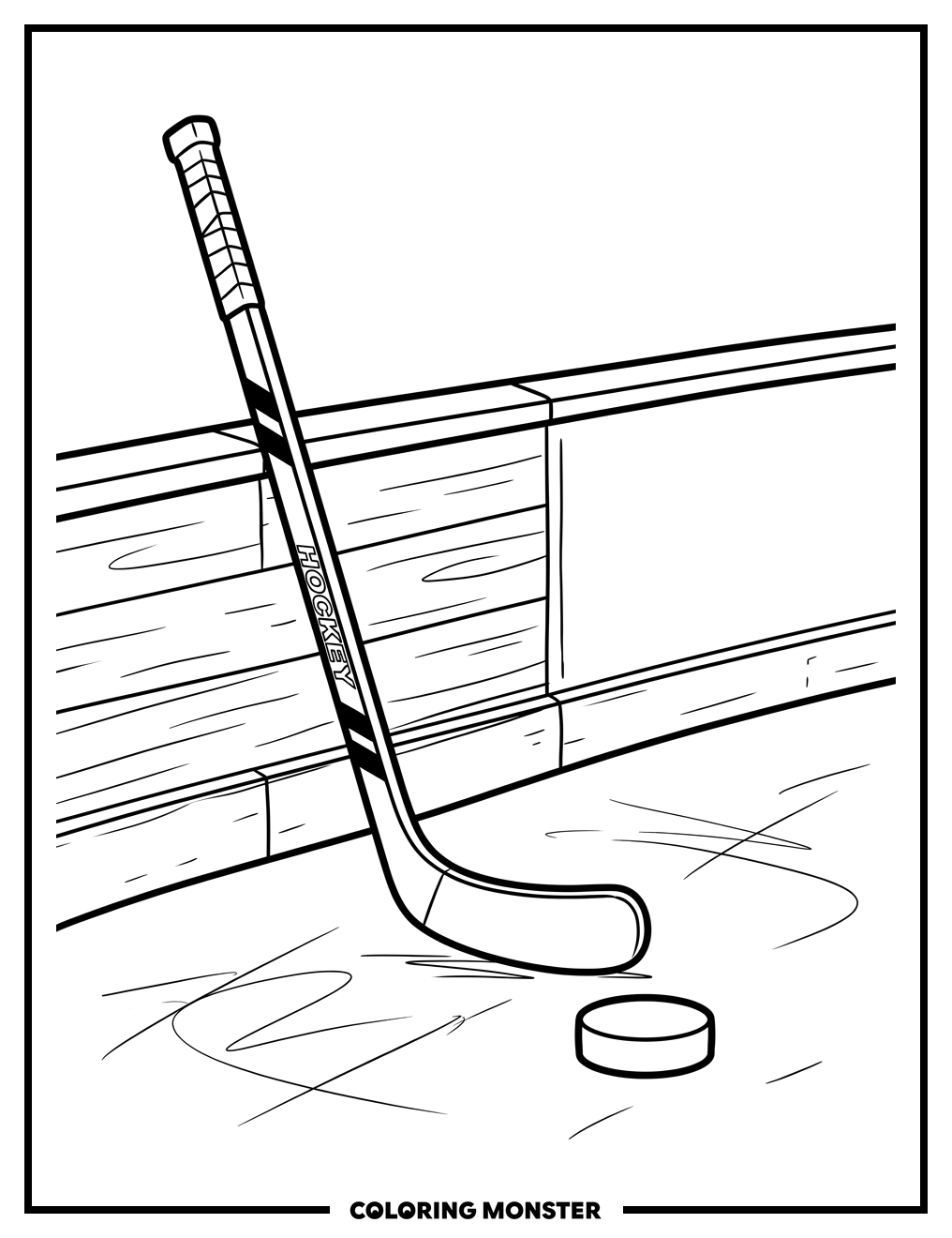 Hockey Stick and Puck Coloring Page