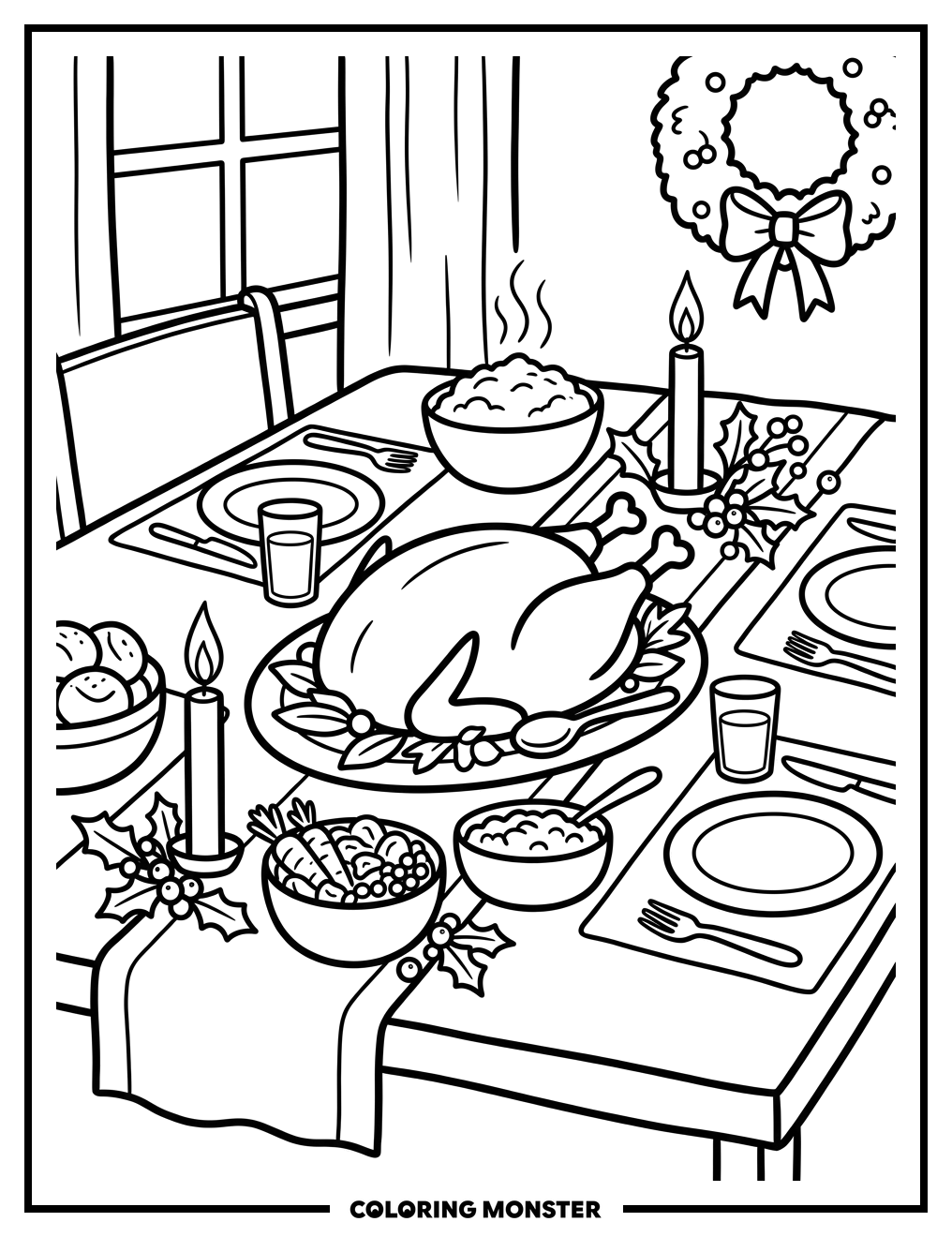 Holiday Feast Table Coloring Page