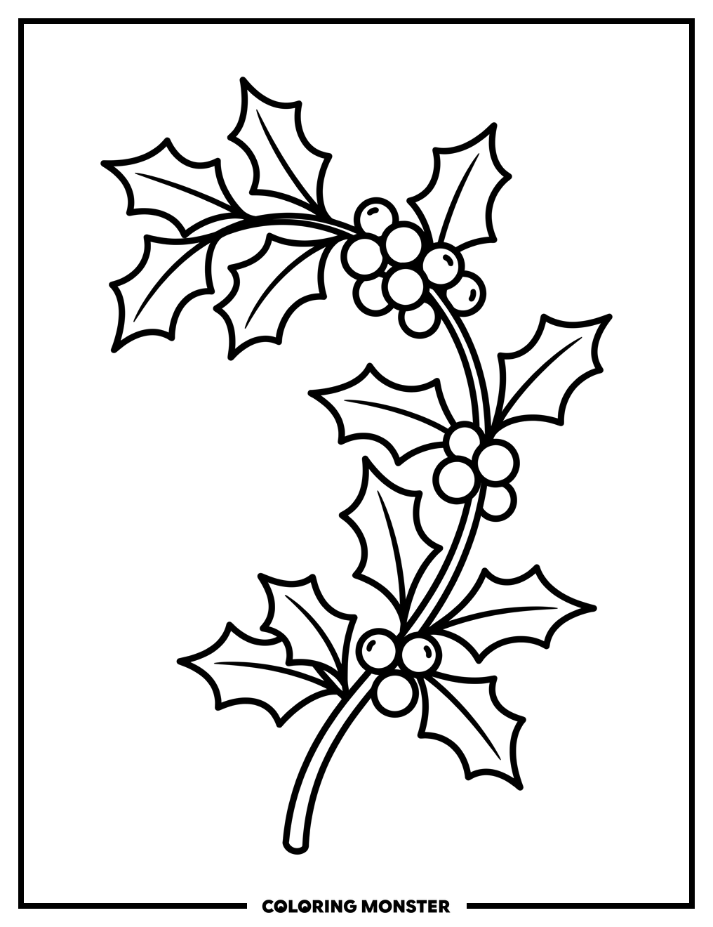 Holly Branch with Berries Coloring Page