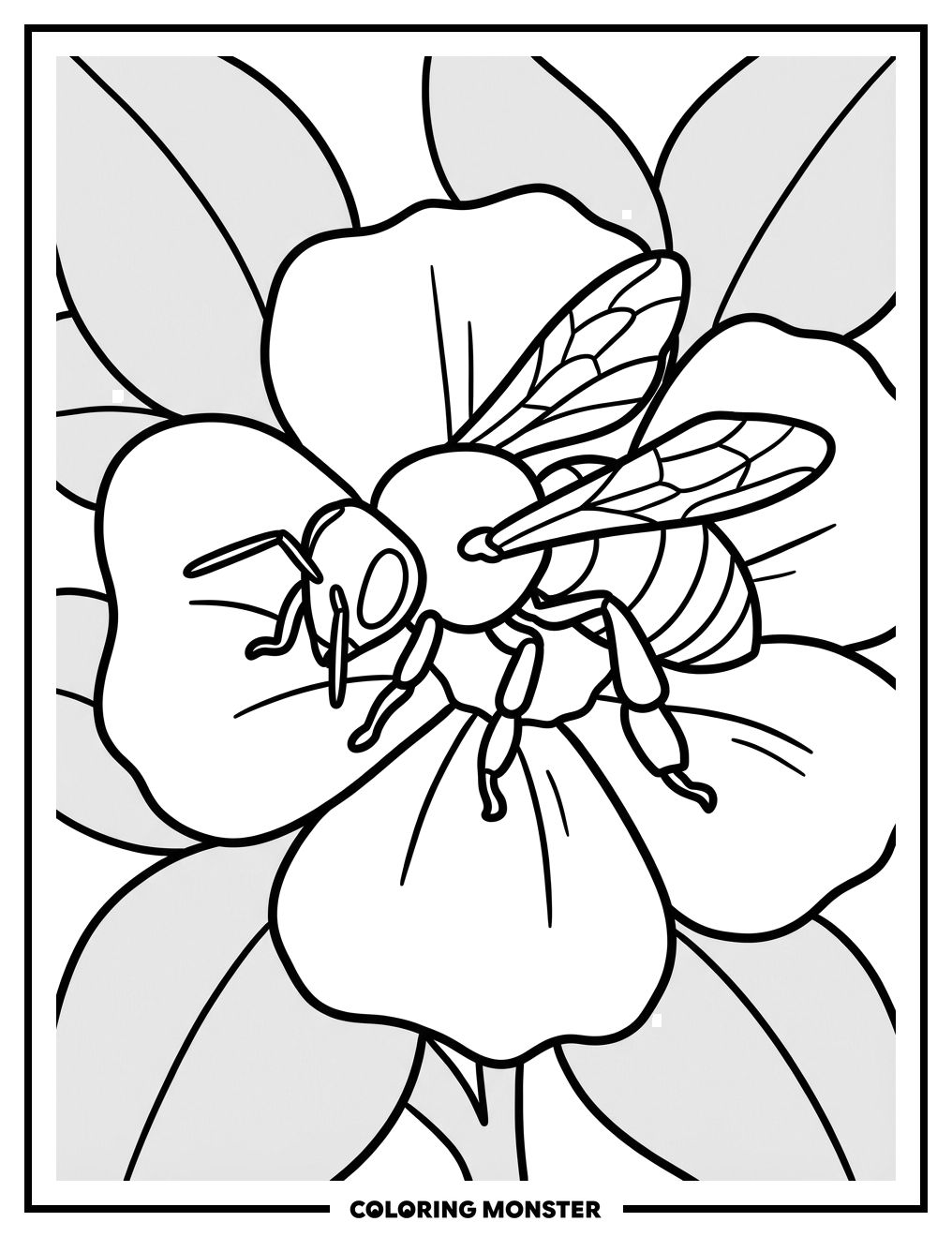 Honey Bee on Flower Petal Coloring Page