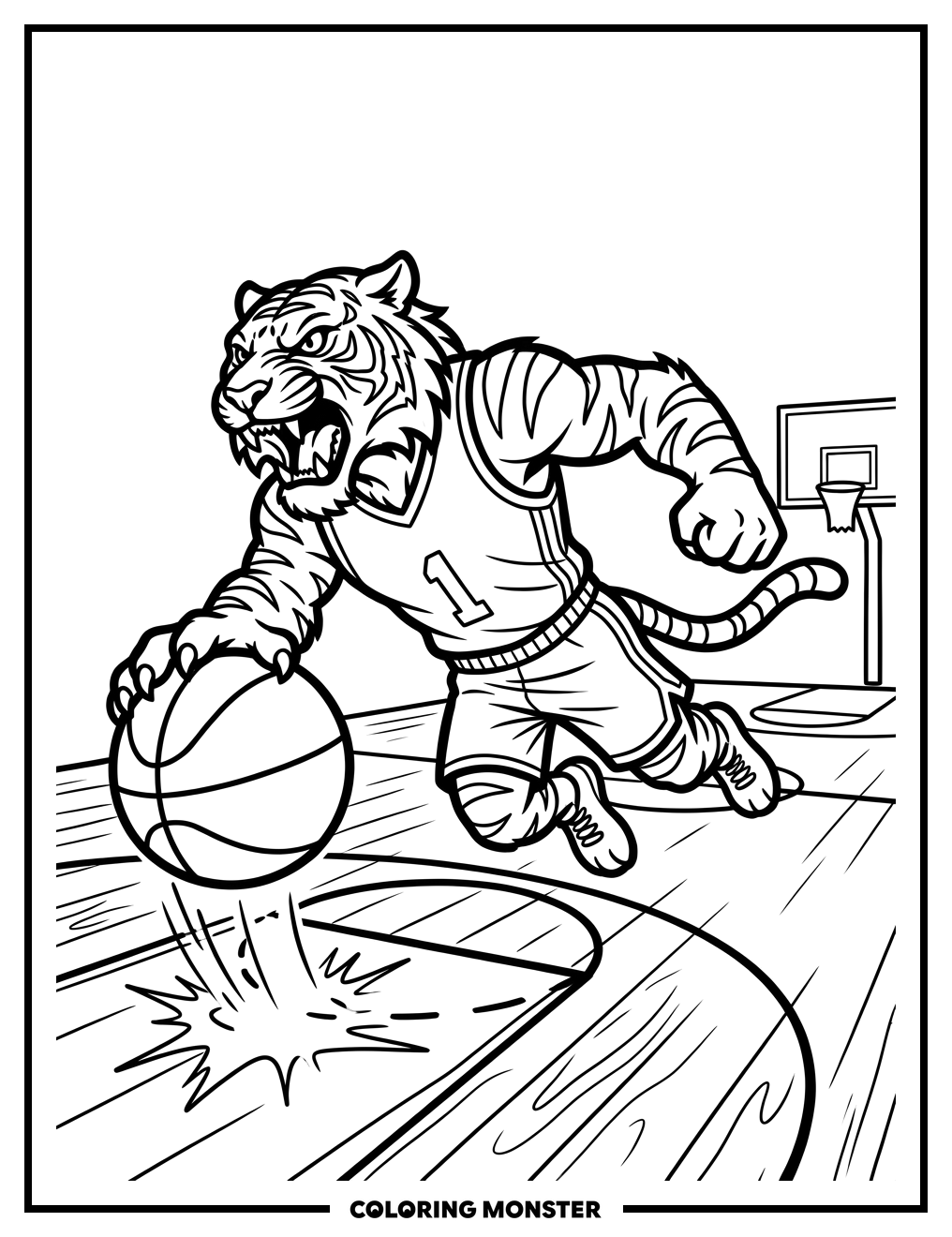 Hoosier Mascot Dribbling Basketball Coloring Page