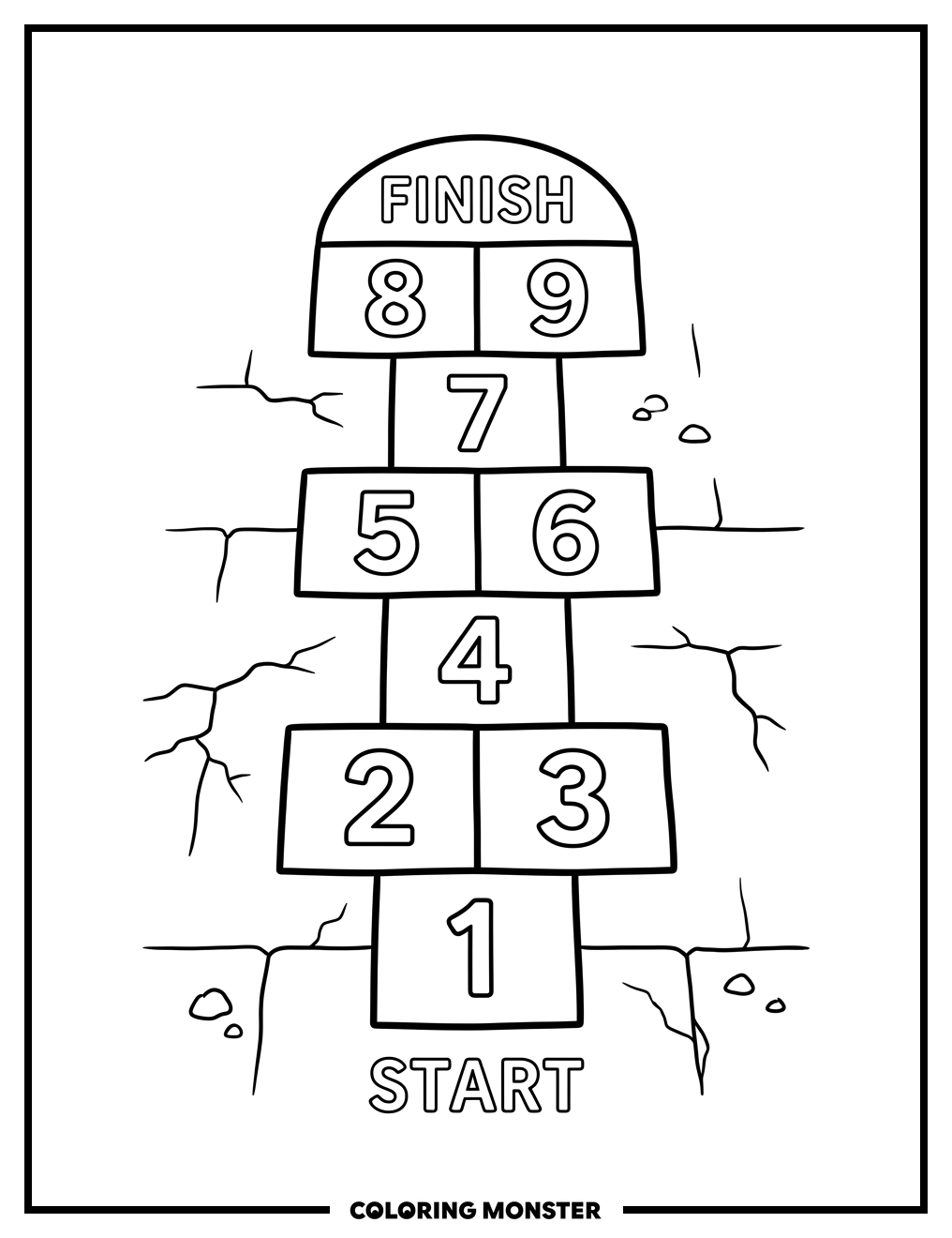 Hopscotch Grid on Pavement Coloring Page