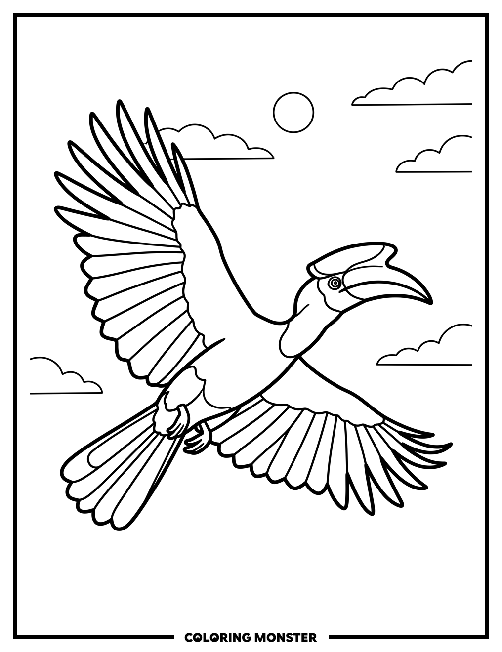 Hornbill In Flight Coloring Page