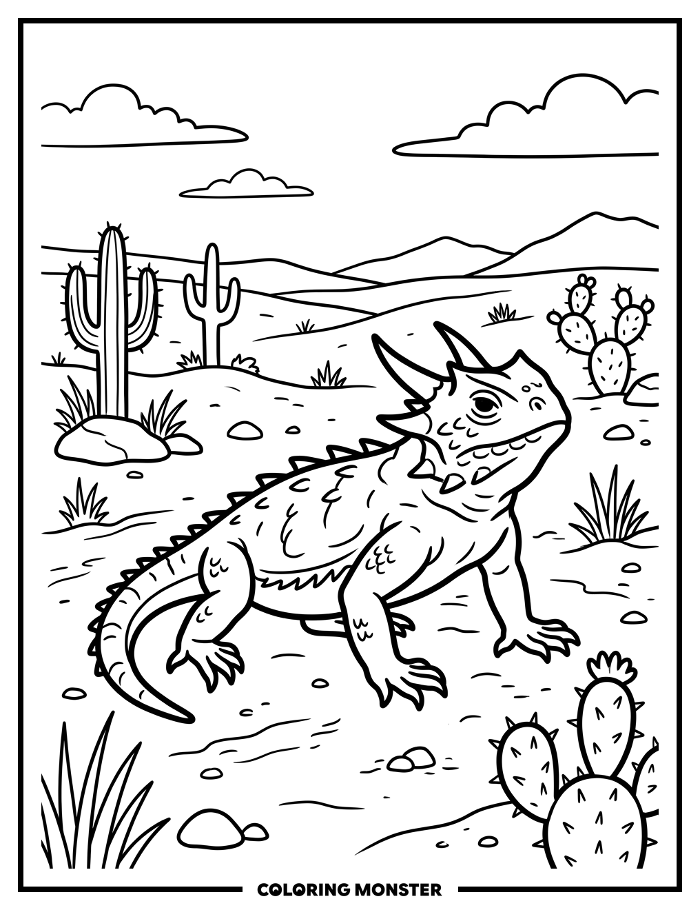 Horned Lizard on Desert Sand Coloring Page