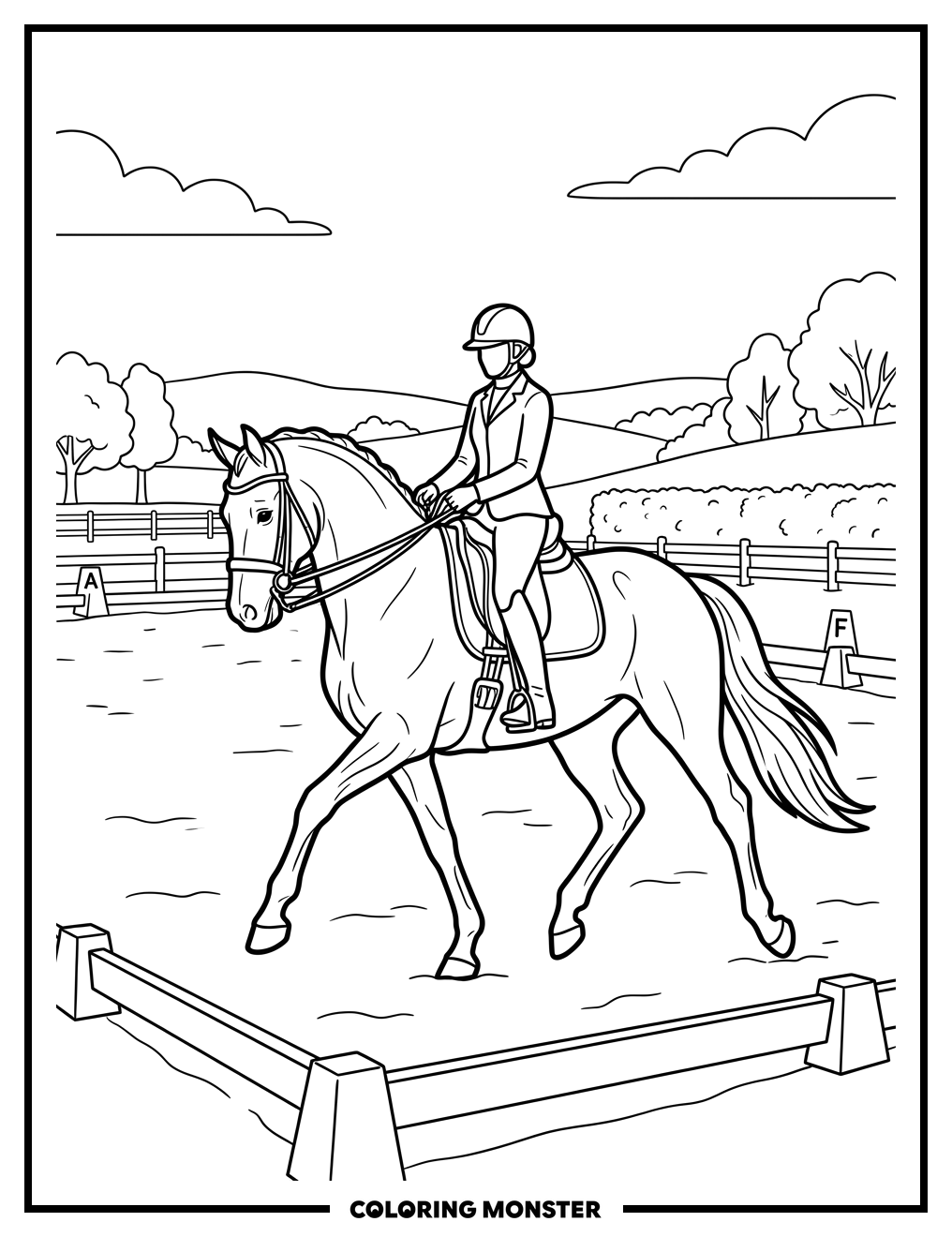 Horse in Dressage Arena Coloring Page