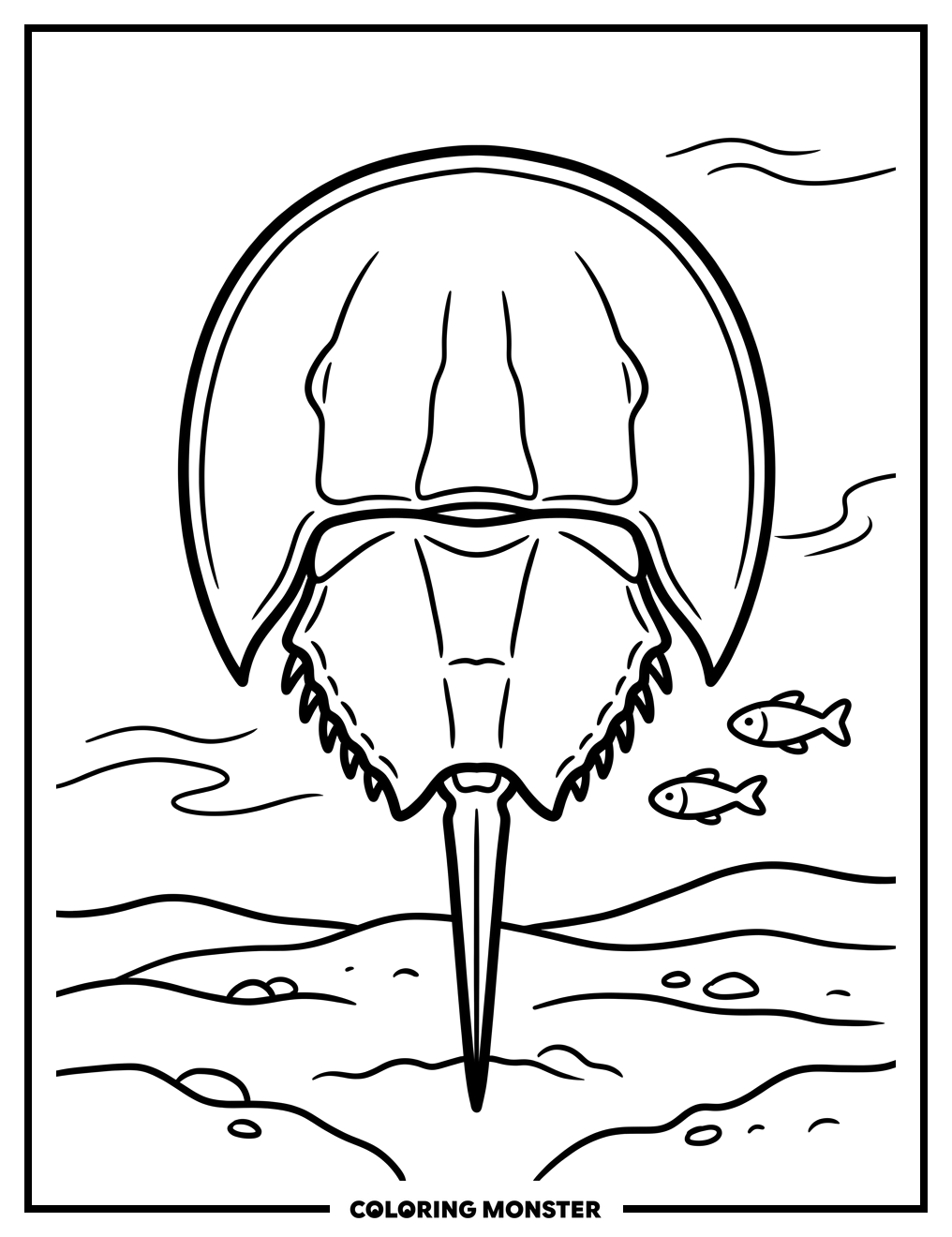 Horseshoe Crab with Tiny Fish Coloring Page