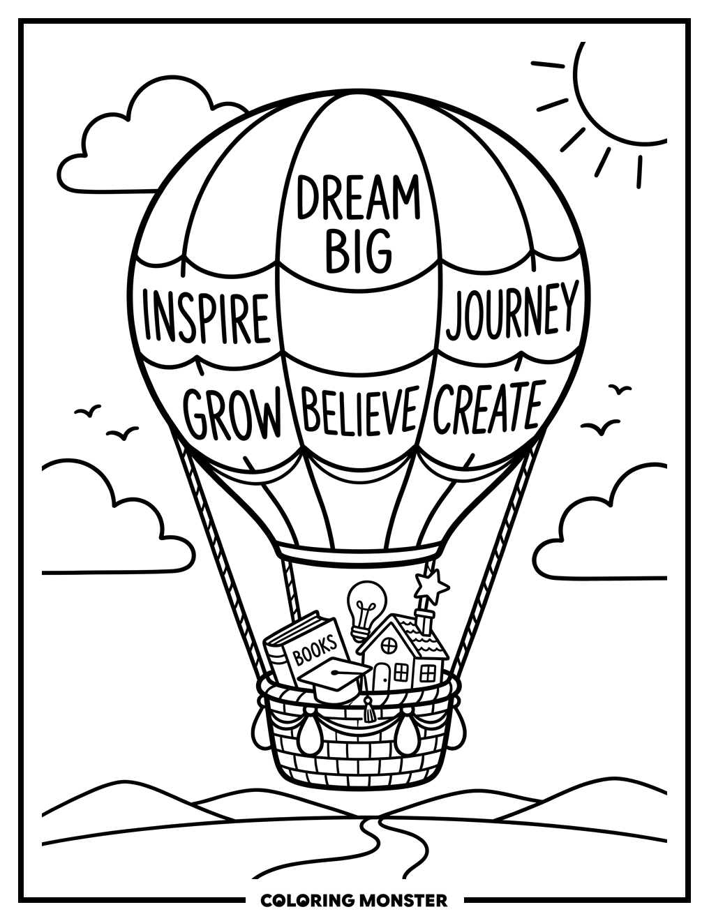 Hot Air Balloon of Dreams Coloring Page